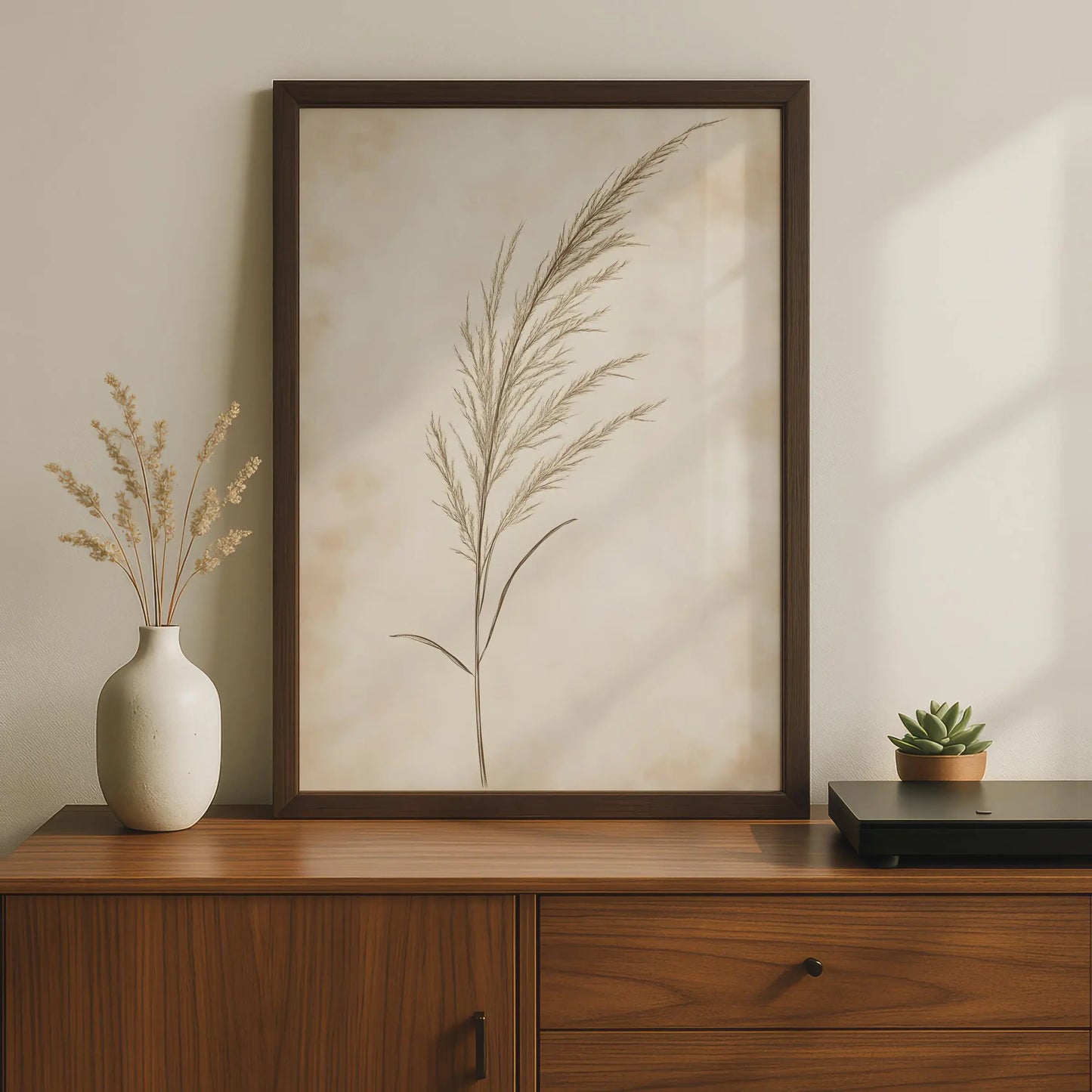 Boho Pampas Grass Wall Art, Minimalist Botanical Print, Earthy Decor for Home, Neutral Tones Art wall art print