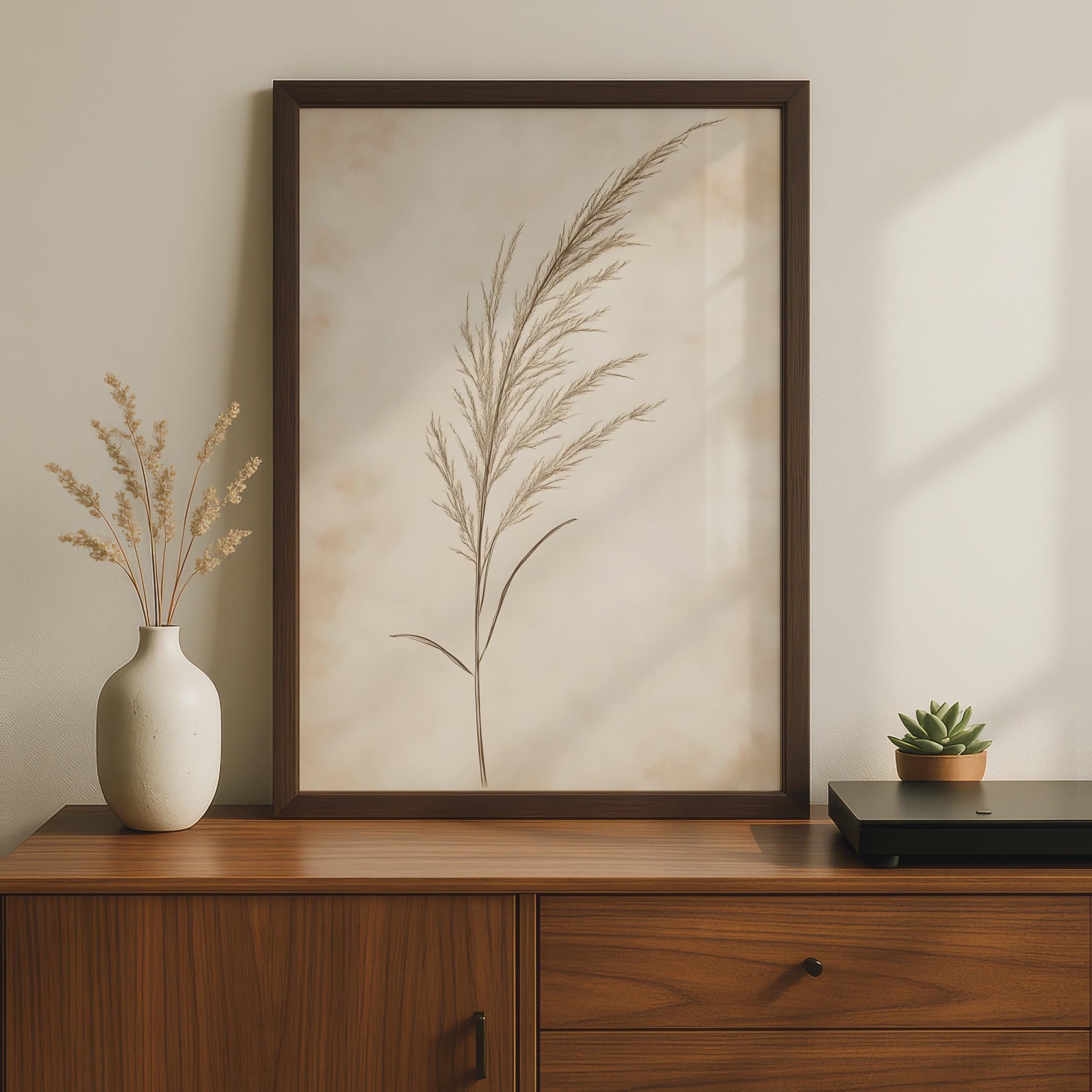 Boho Pampas Grass Wall Art, Minimalist Botanical Print, Earthy Decor for Home, Neutral Tones Art wall art print