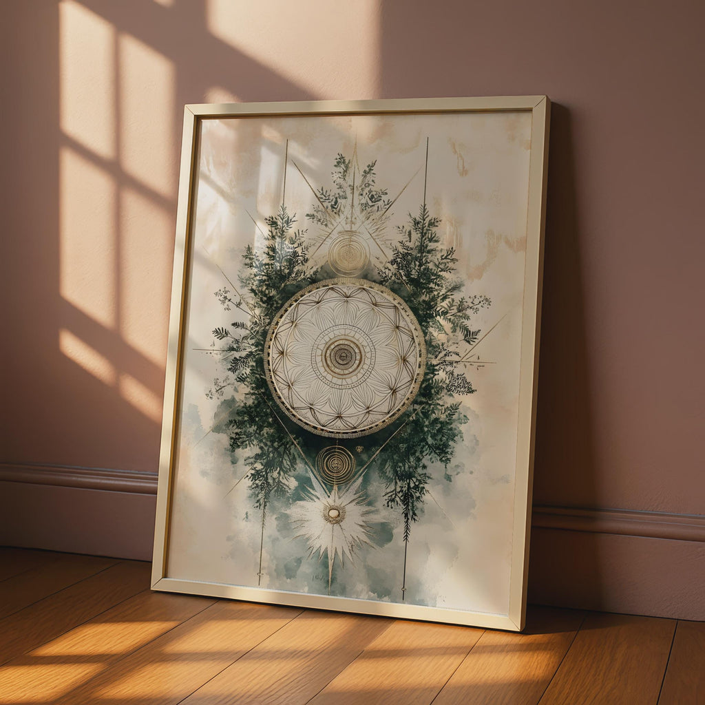 Boho Floral Mandala Wall Art, Ethereal Geometric Decor, Minimalist Poster for Home & Office wall art print