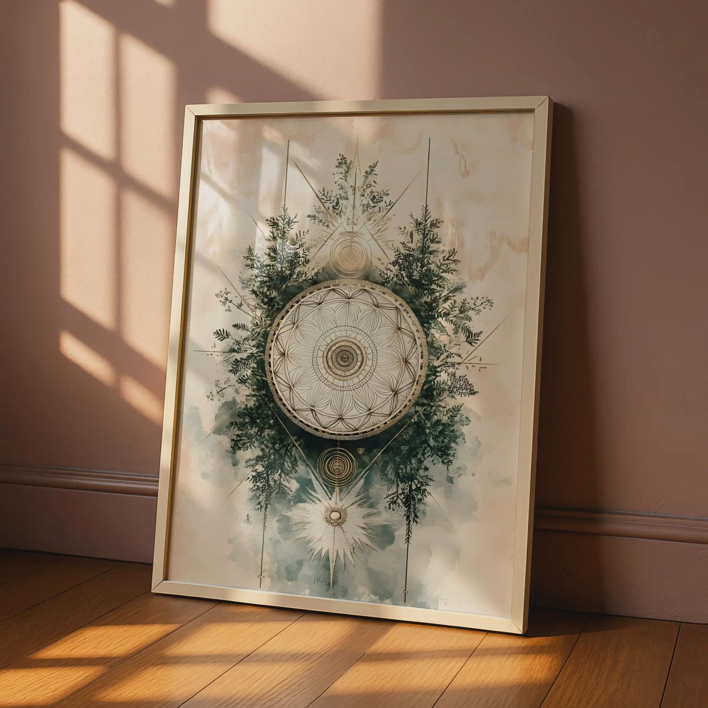 Boho Floral Mandala Wall Art, Ethereal Geometric Decor, Minimalist Poster for Home & Office wall art print