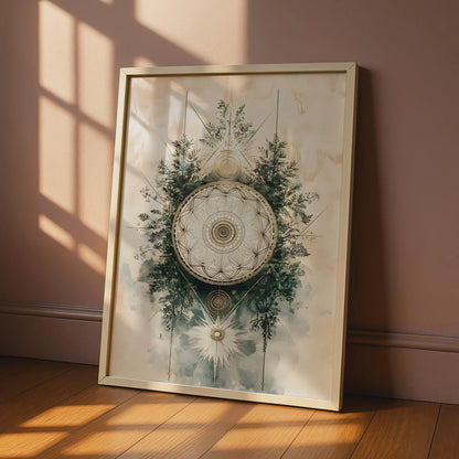 Boho Floral Mandala Wall Art, Ethereal Geometric Decor, Minimalist Poster for Home & Office wall art print