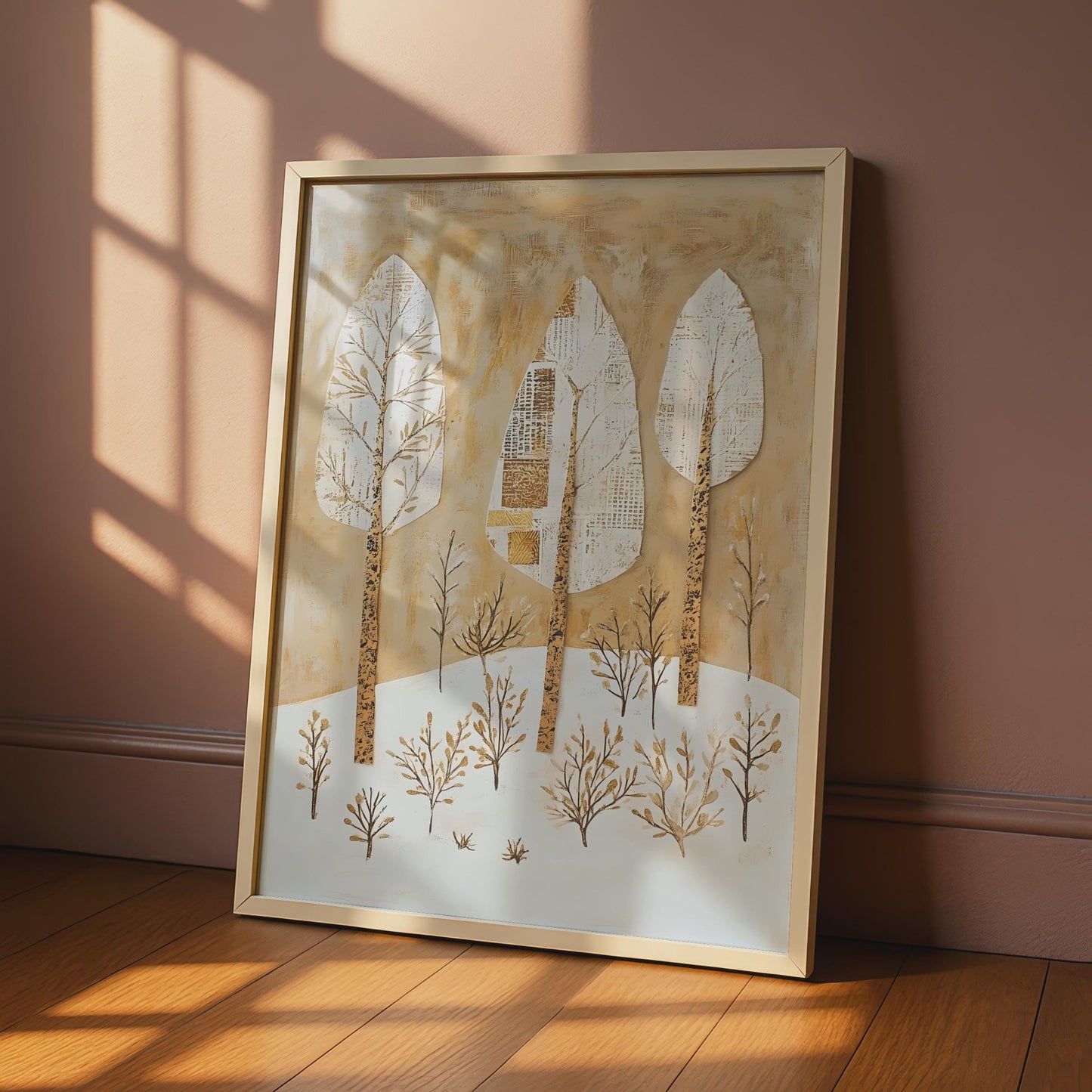 Boho Tree Wall Art, Abstract Nature Print, Gold White Beige Decor wall art print