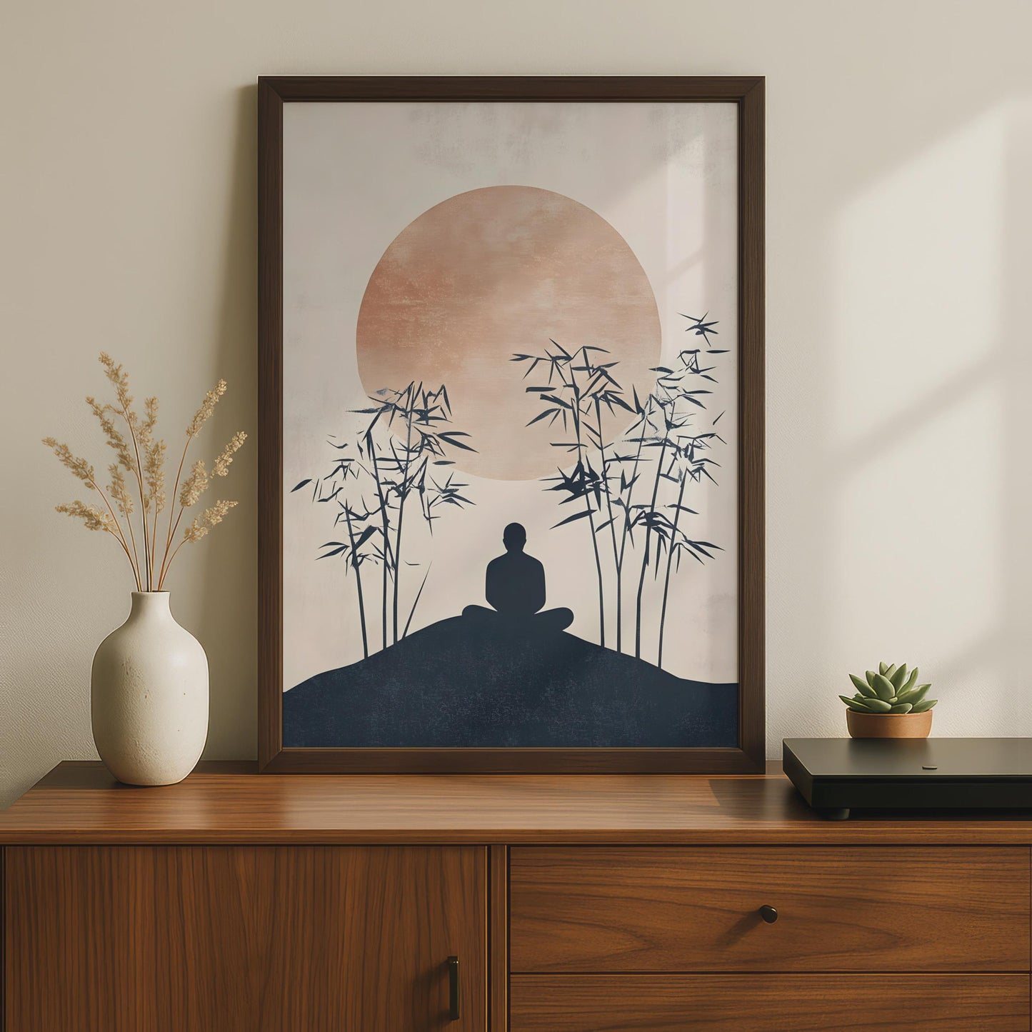 Calming Buddha Wall Art, Minimalist Bamboo Poster, Tranquil Meditation Decor, Zen Room Art wall art print