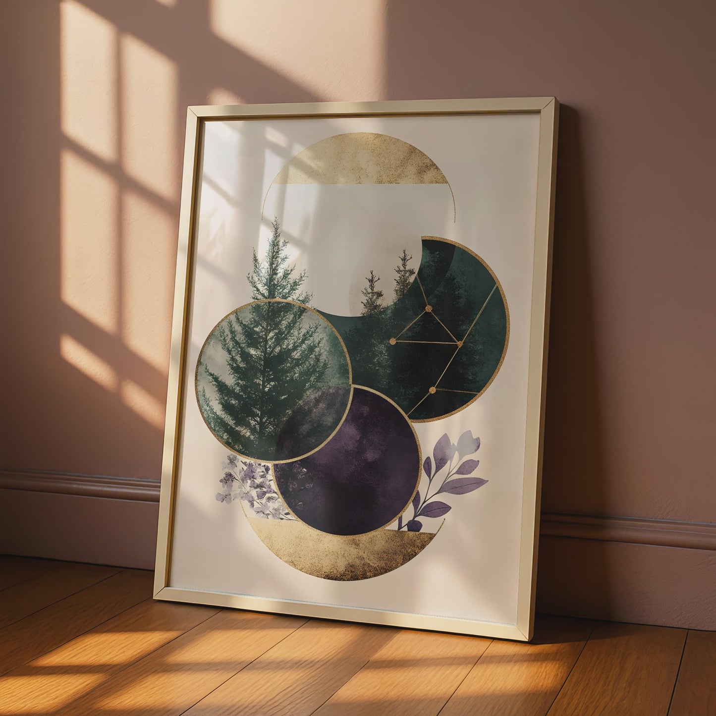 Boho Wall Art, Geometric Poster, Nature Print, Green & Purple Decor, Modern Minimalist Art wall art print