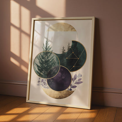 Boho Wall Art, Geometric Poster, Nature Print, Green & Purple Decor, Modern Minimalist Art wall art print