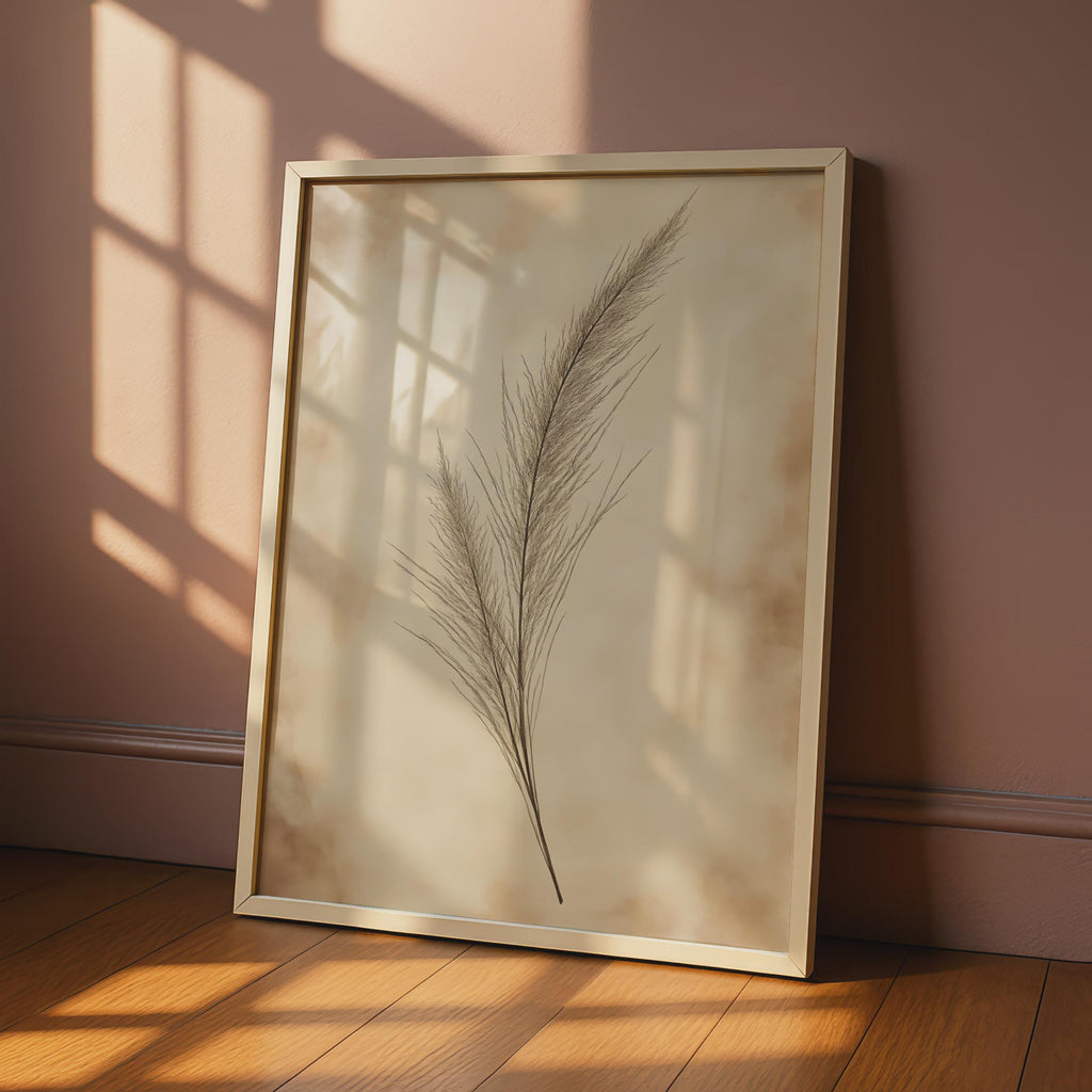 Boho Pampas Grass Wall Art Print, Minimalist Botanical Poster, Neutral Tones Floral Decor wall art print