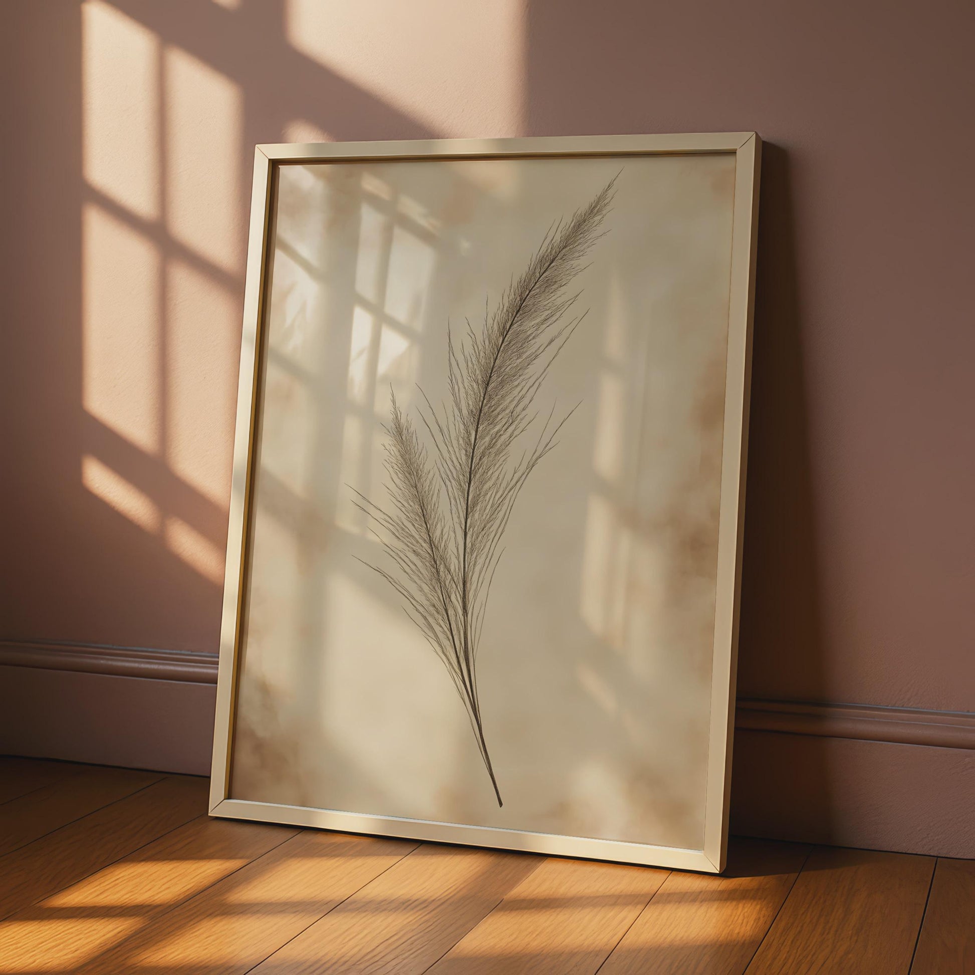 Boho Pampas Grass Wall Art Print, Minimalist Botanical Poster, Neutral Tones Floral Decor wall art print