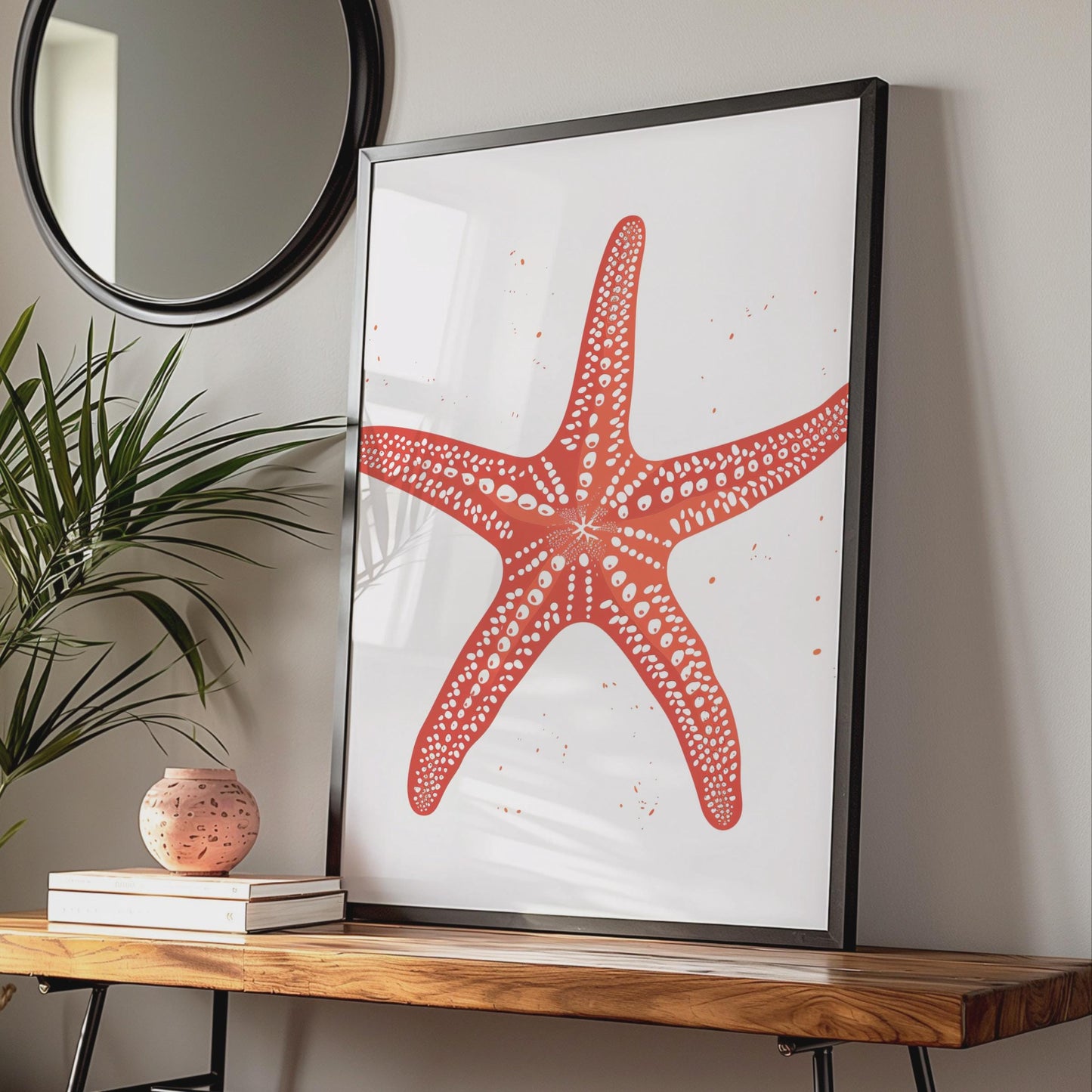 Red Starfish Poster, Sea Animal Print, Ocean Wall Art, Coastal Nautical Decor wall art print