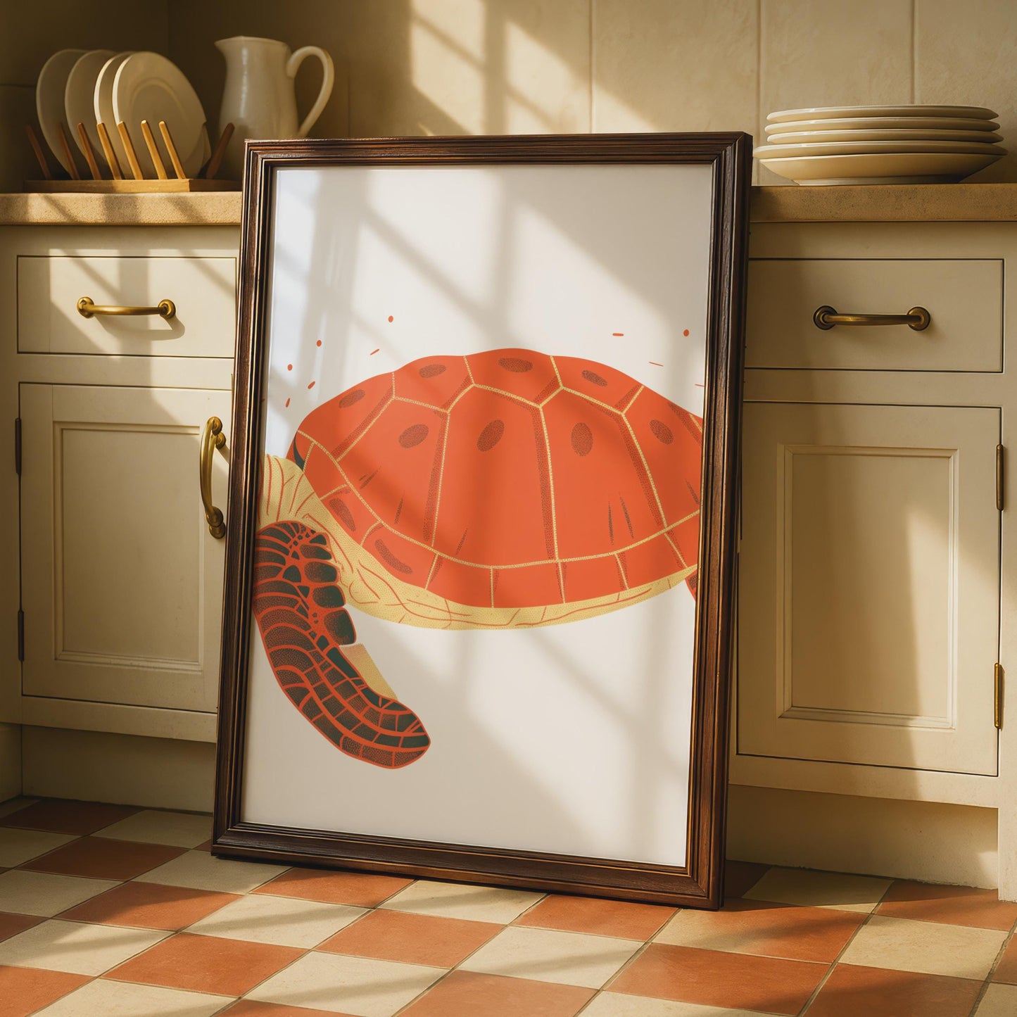 Sea Turtle Poster, Orange Turtle Wall Art, Ocean Animal Print, Coastal Decor wall art print