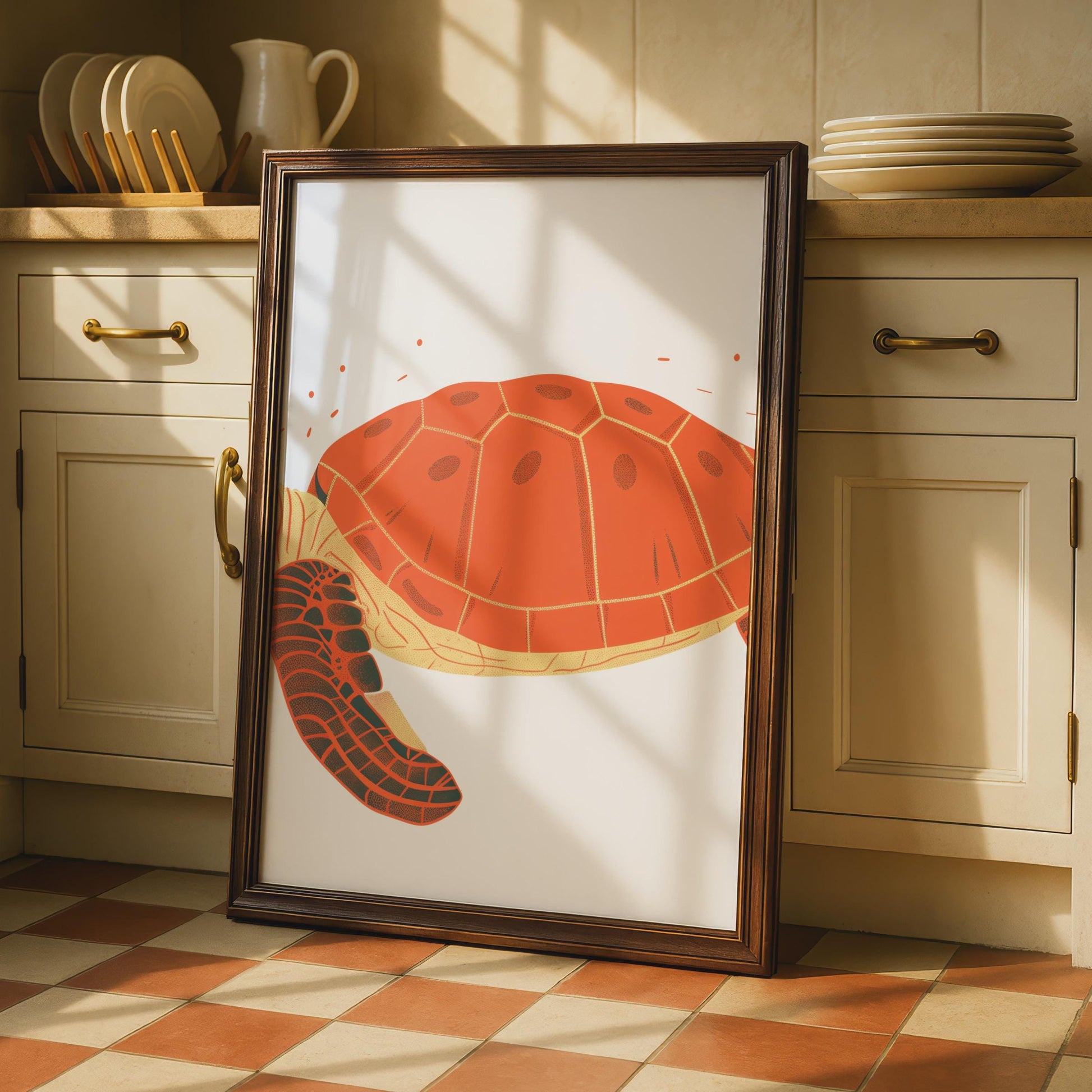 Sea Turtle Poster, Orange Turtle Wall Art, Ocean Animal Print, Coastal Decor wall art print