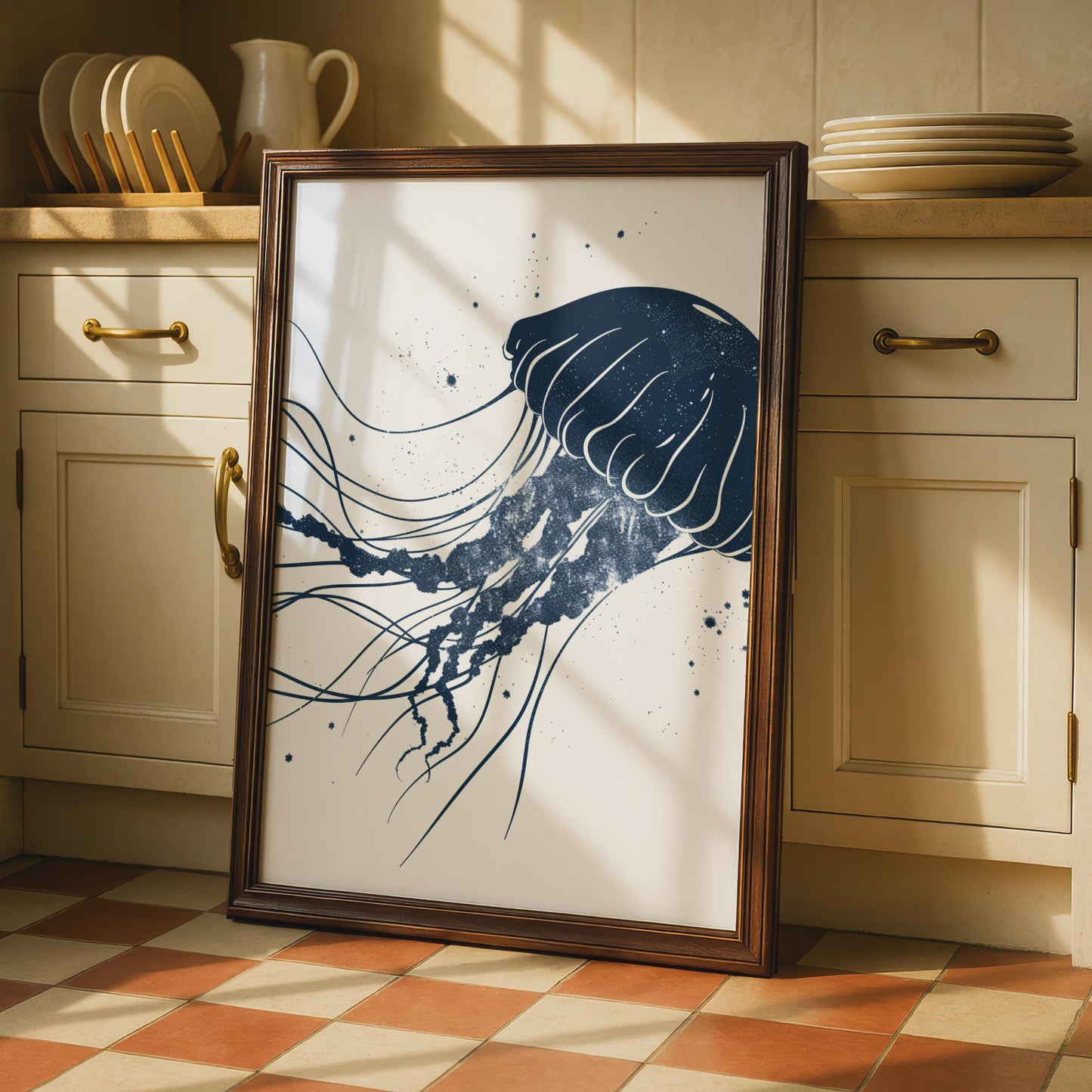 Jellyfish Poster, Navy Blue Ocean Animal Print, Minimalist Sea Wall Art, Coastal Decor wall art print