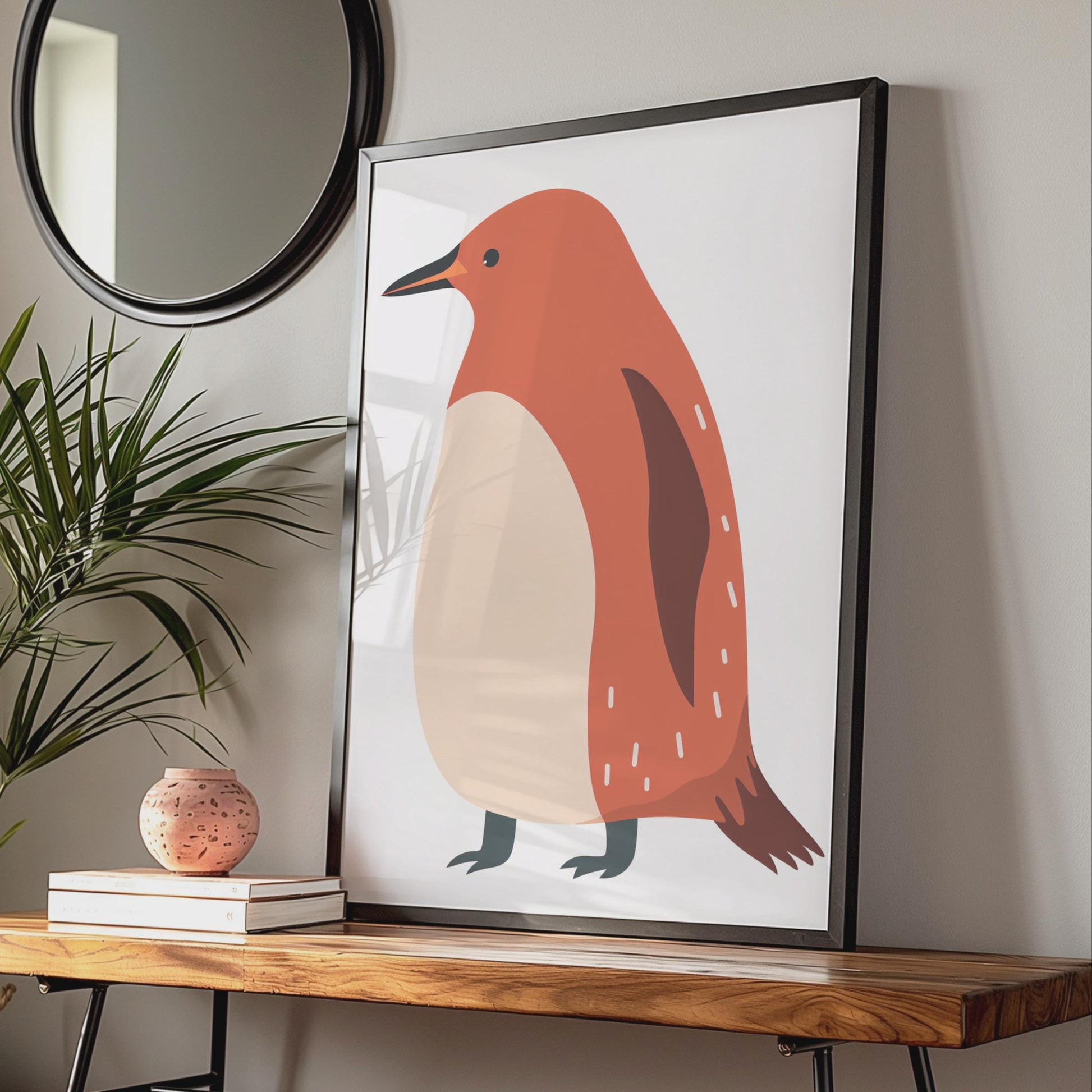 Penguin Animal Poster, Minimalist Bird Print, Terracotta Wall Art, Nursery Decor wall art print