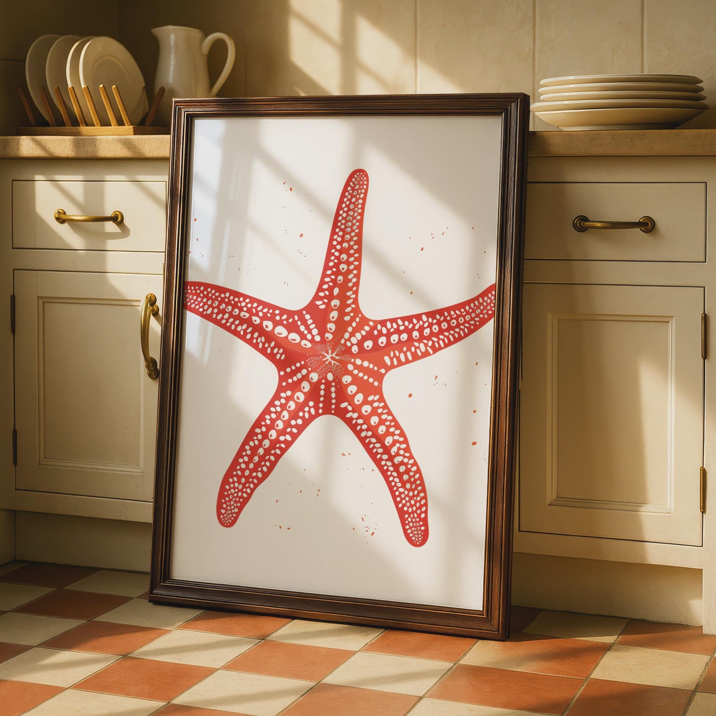 Red Starfish Poster, Sea Animal Print, Ocean Wall Art, Coastal Nautical Decor wall art print