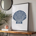 Scallop Shell Poster, Navy Blue Nautical Wall Art, Coastal Animal Print, Beach House Decor wall art print