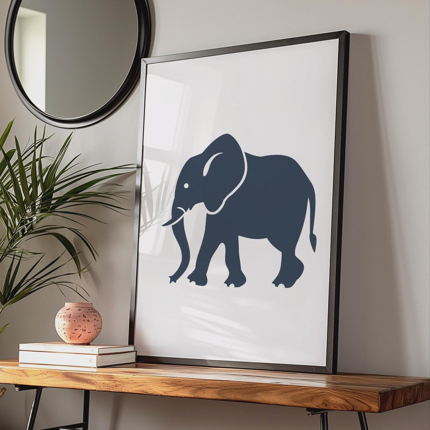 Elephant Poster, Navy Blue Silhouette Animal Print, Minimalist Wall Art, Wildlife Decor wall art print