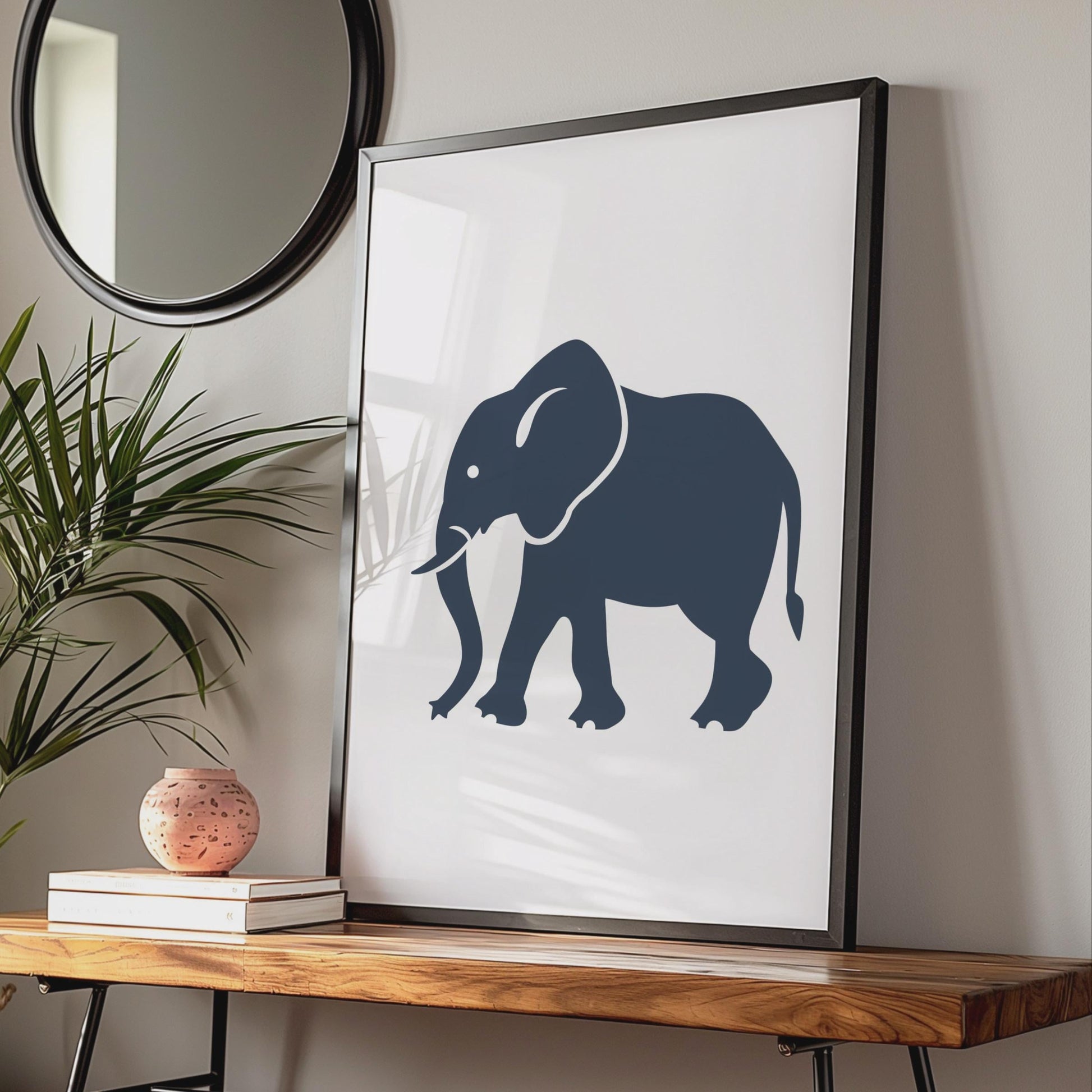 Elephant Poster, Navy Blue Silhouette Animal Print, Minimalist Wall Art, Wildlife Decor wall art print