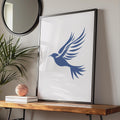 Minimalist Blue Bird in Flight Poster, Graphic Animal Wall Art, Modern Home Decor wall art print