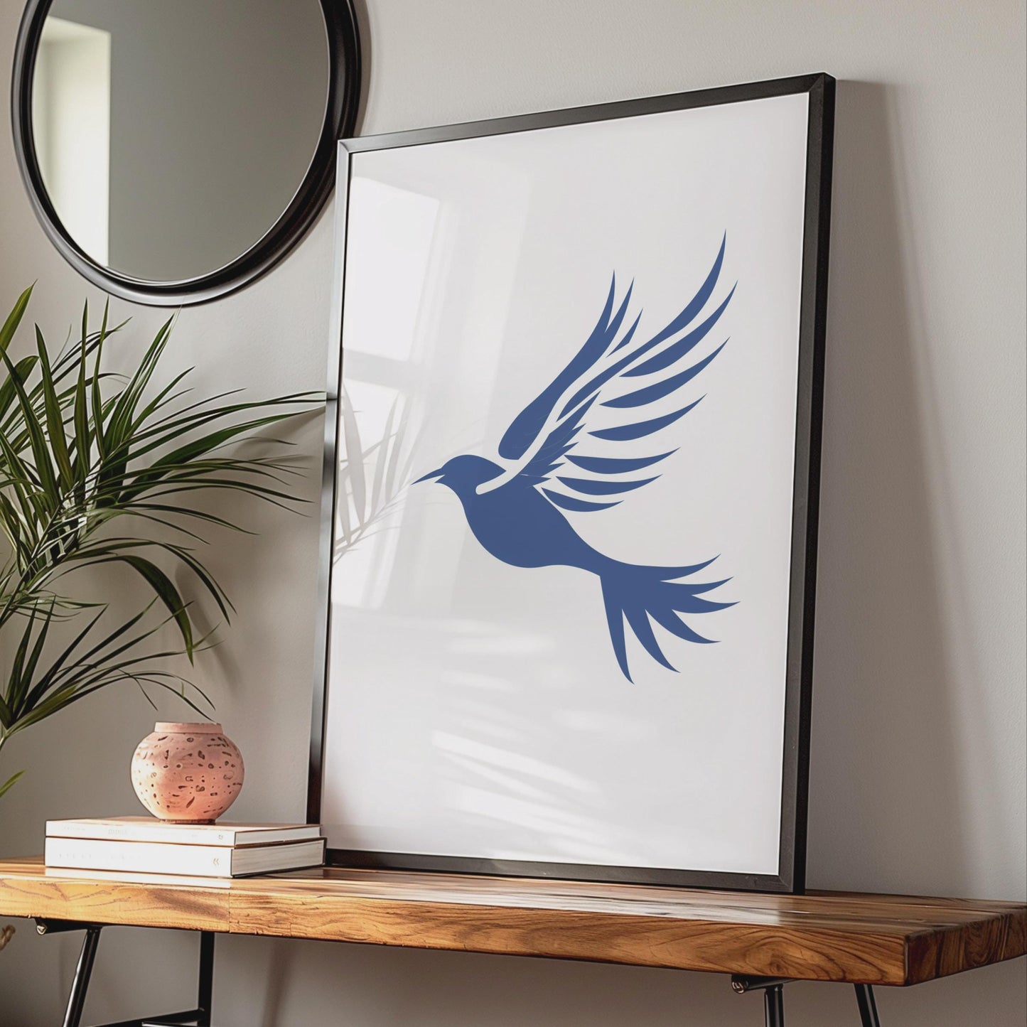 Minimalist Blue Bird in Flight Poster, Graphic Animal Wall Art, Modern Home Decor wall art print