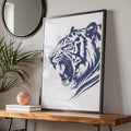 Roaring Tiger Poster, Navy Blue Animal Print, Bold Wildlife Wall Art, Big Cat Decor wall art print