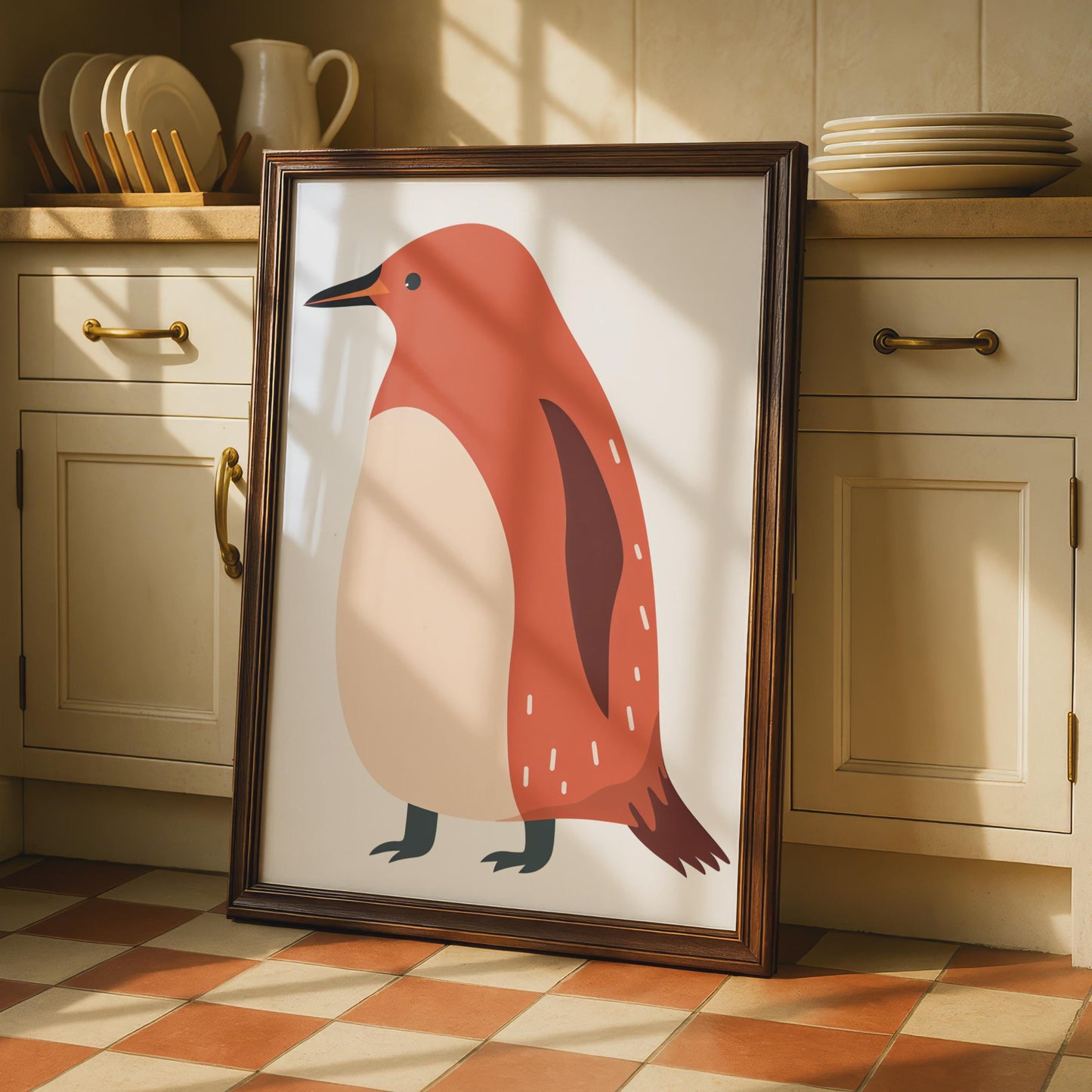 Penguin Animal Poster, Minimalist Bird Print, Terracotta Wall Art, Nursery Decor wall art print
