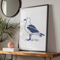 Seagull Poster, Navy Blue Bird Print, Coastal Wall Art, Minimalist Seabird Decor wall art print