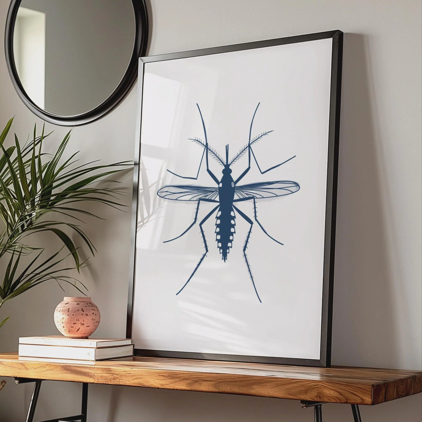 Mosquito Insect Poster, Navy Blue Animal Print, Entomology Wall Art, Minimalist Bug wall art print