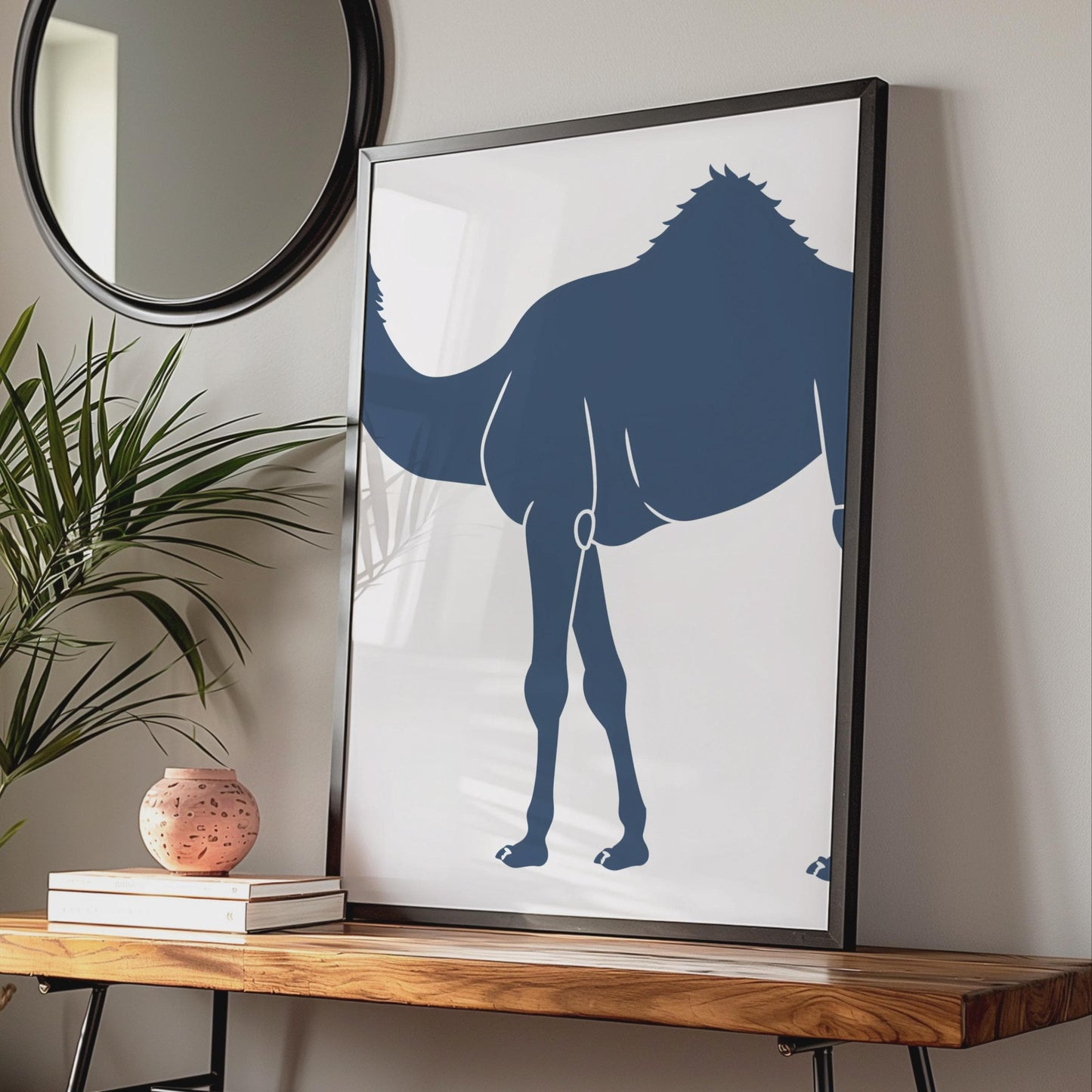 Camel Poster, Navy Blue Minimalist Animal Print, Desert Wall Art, Modern Home Decor wall art print