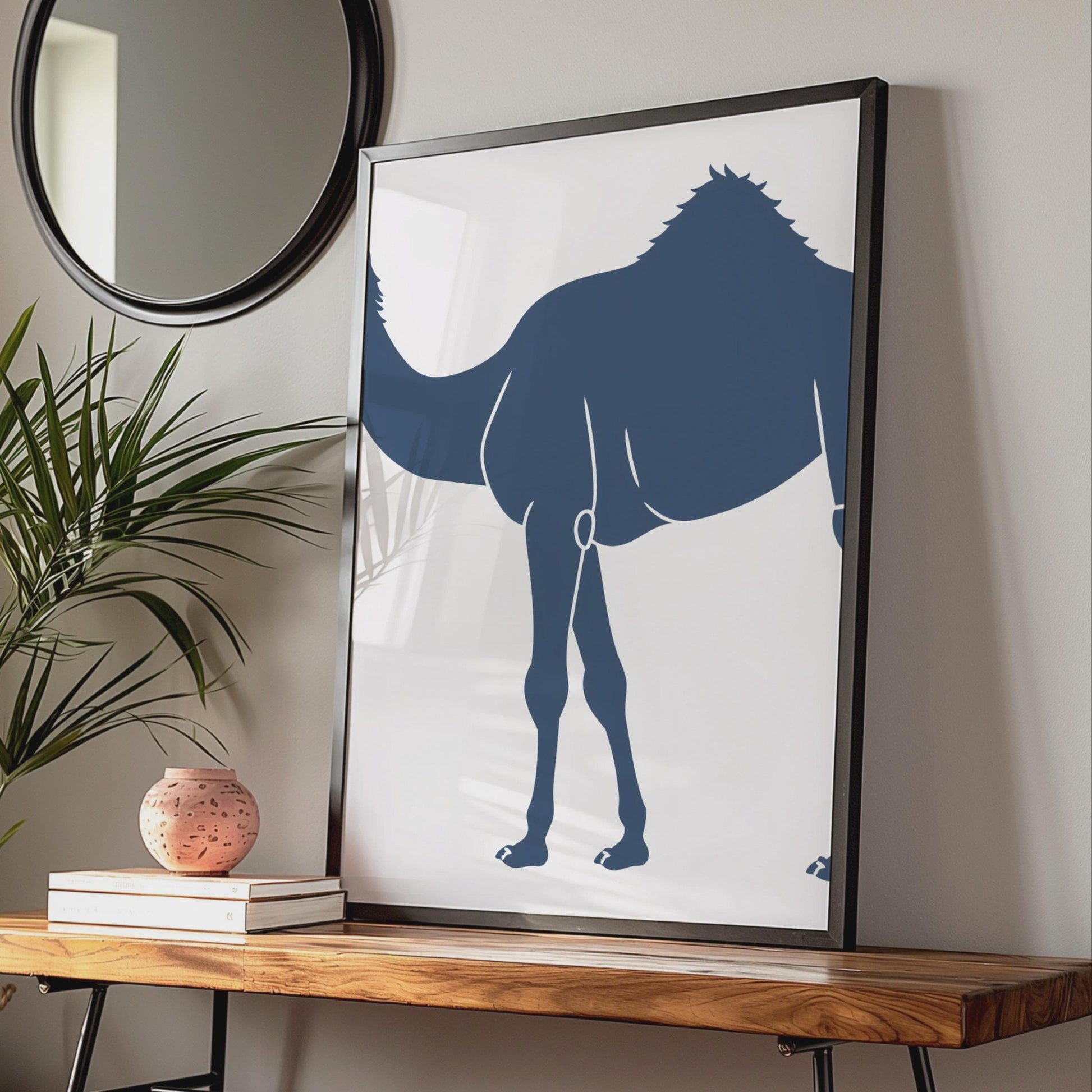 Camel Poster, Navy Blue Minimalist Animal Print, Desert Wall Art, Modern Home Decor wall art print
