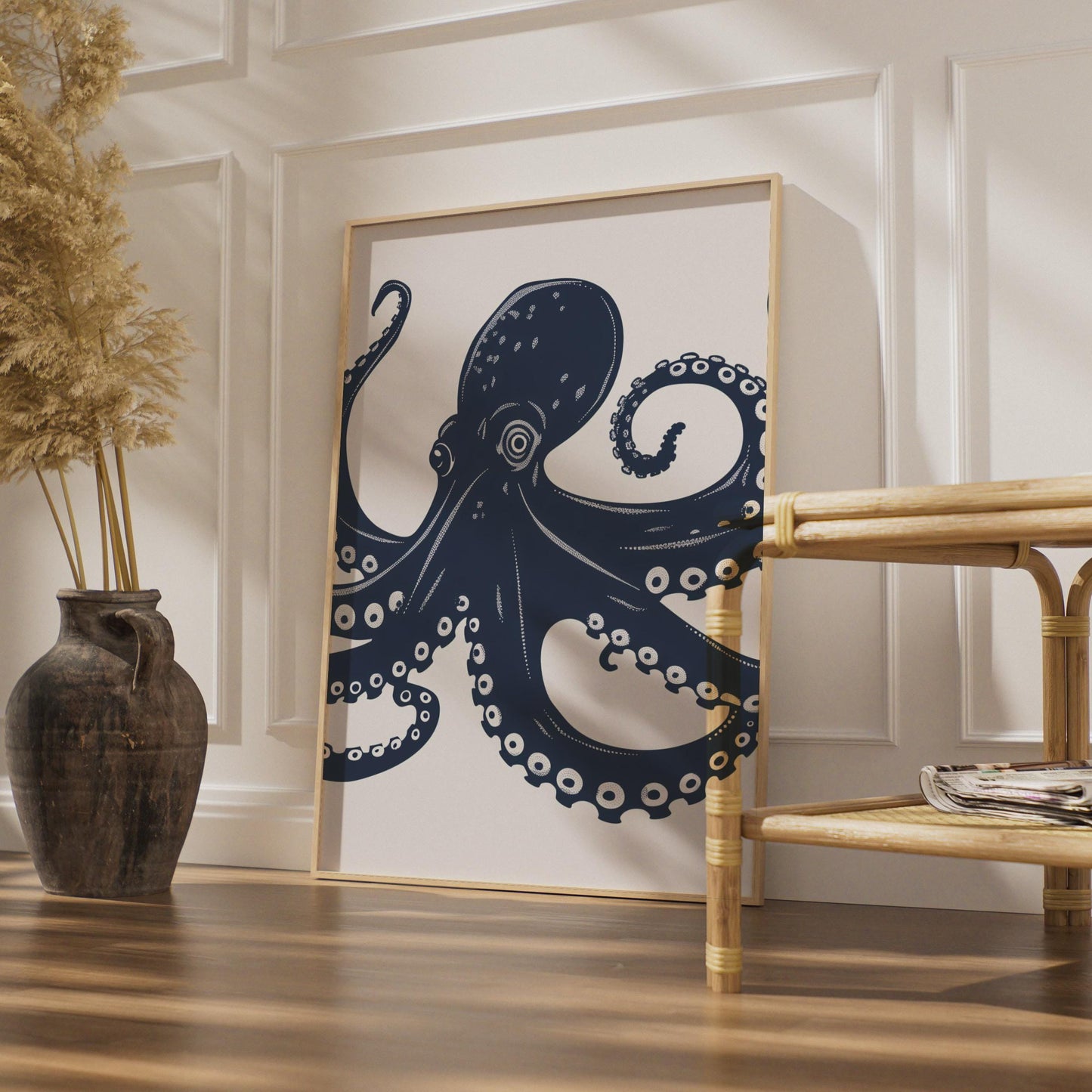 Octopus Poster, Navy Blue Nautical Wall Art, Sea Creature Print, Ocean Animal Decor wall art print