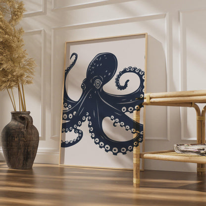 Octopus Poster, Navy Blue Nautical Wall Art, Sea Creature Print, Ocean Animal Decor wall art print