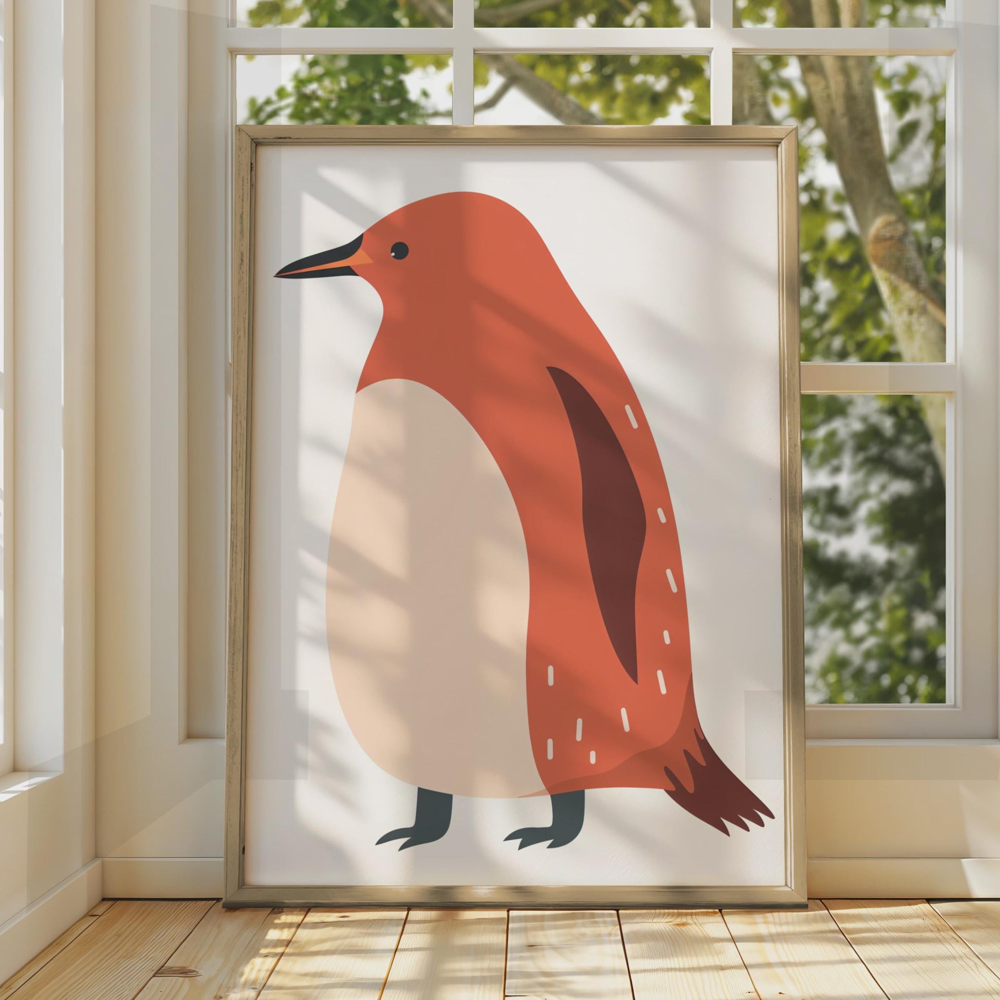 Penguin Animal Poster, Minimalist Bird Print, Terracotta Wall Art, Nursery Decor wall art print
