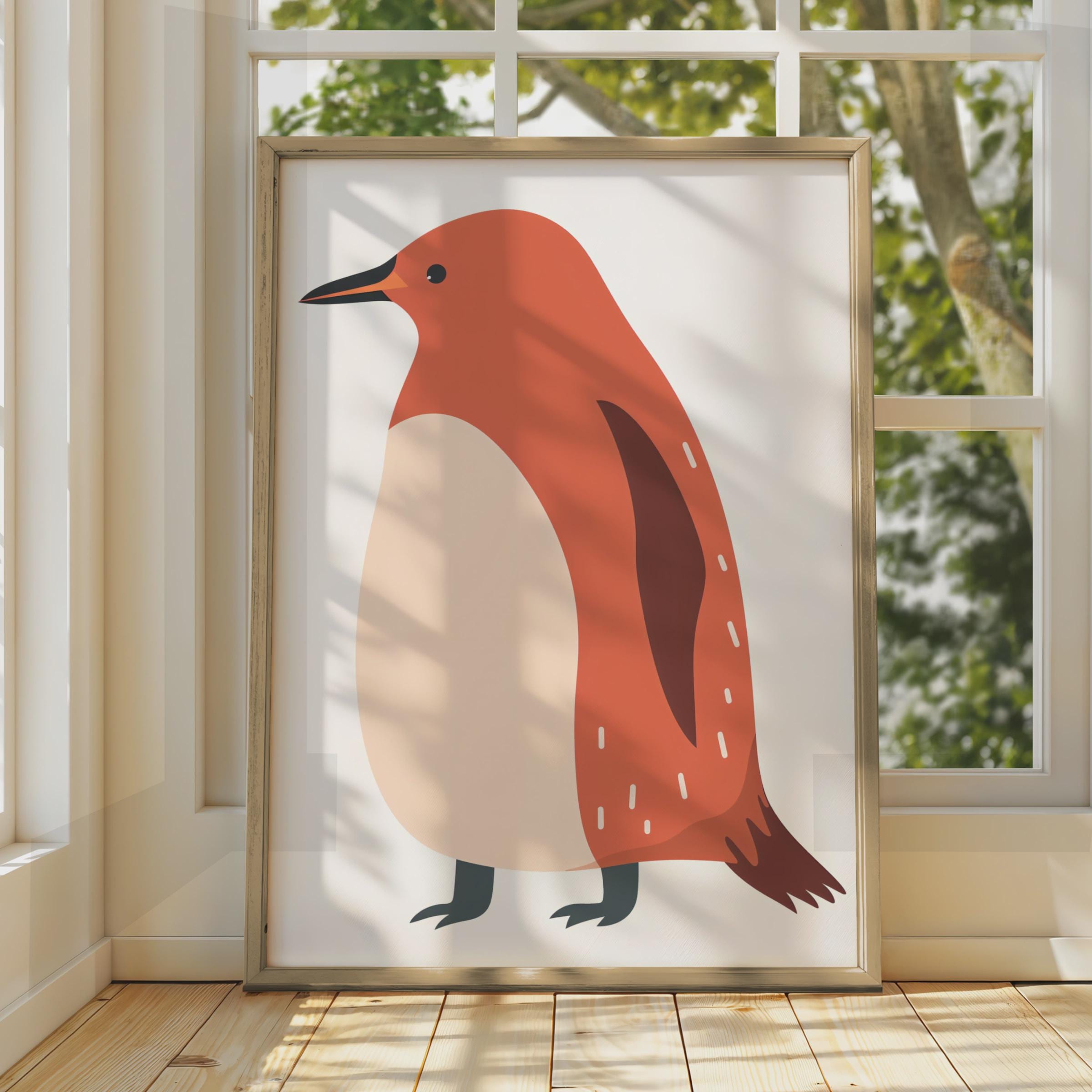 Penguin Animal Poster, Minimalist Bird Print, Terracotta Wall Art, Nursery Decor wall art print