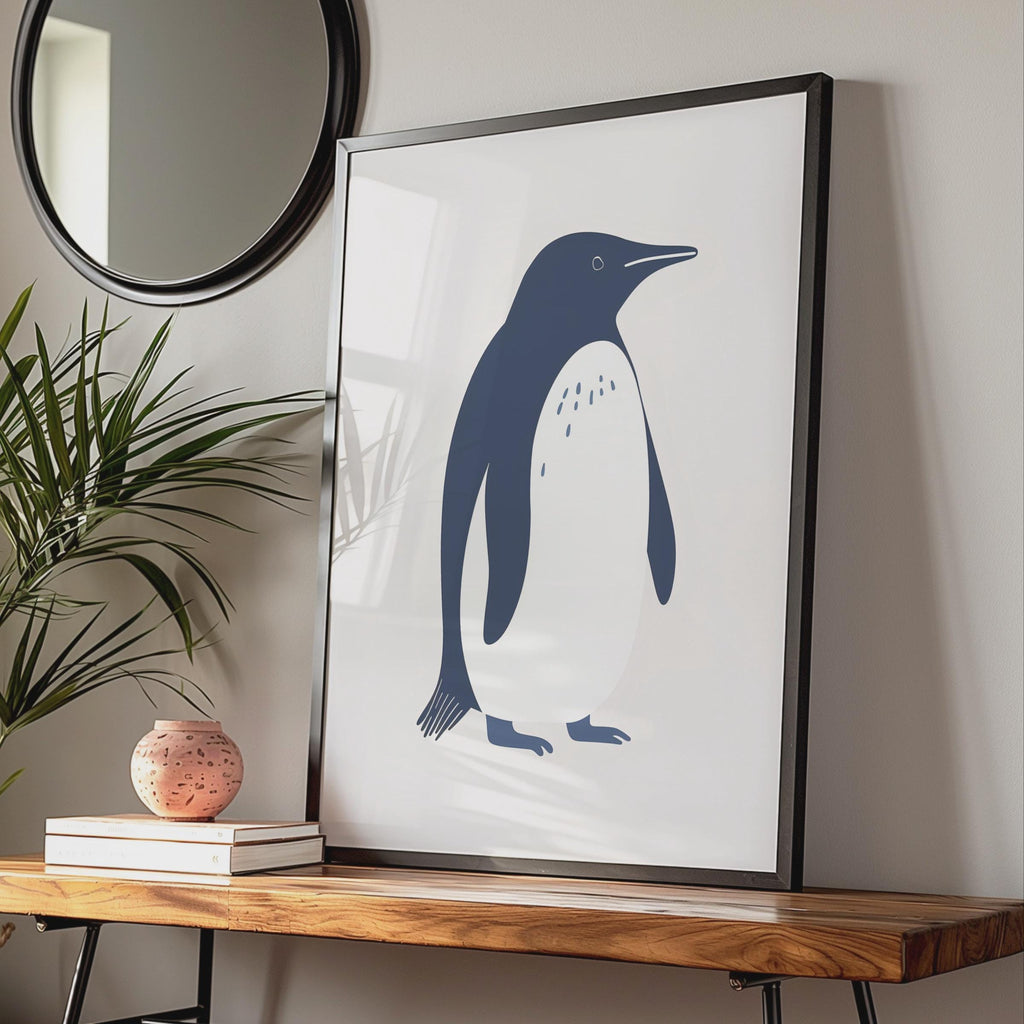 Penguin Print, Minimalist Animal Poster, Navy Blue Wall Art, Wildlife Nursery Decor wall art print