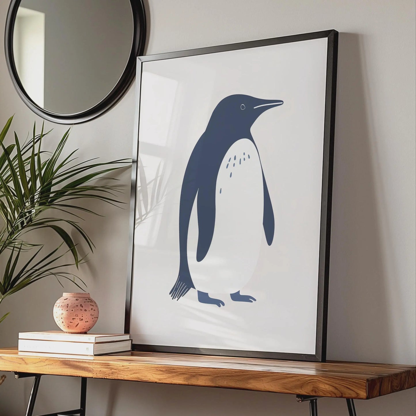 Penguin Print, Minimalist Animal Poster, Navy Blue Wall Art, Wildlife Nursery Decor wall art print