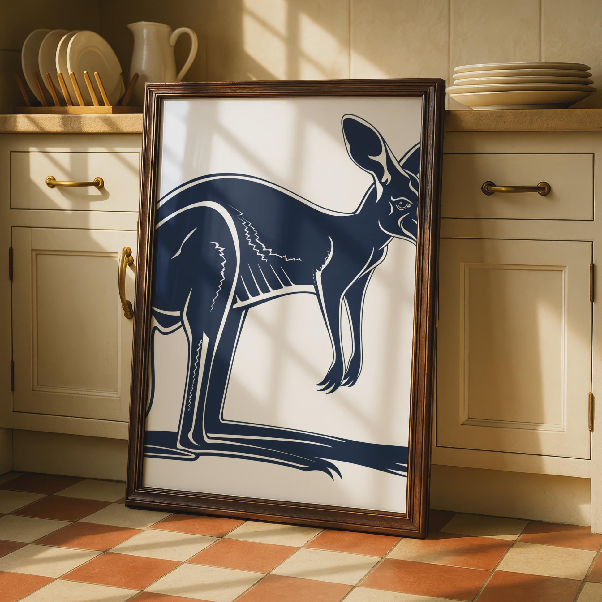 Kangaroo Poster, Navy Blue Animal Print, Australian Wildlife Wall Art, Minimalist Decor wall art print