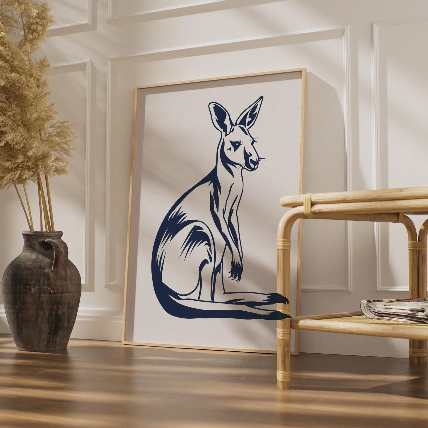 Kangaroo Poster, Navy Blue Animal Print, Australian Wildlife Wall Art, Minimalist Ink Style wall art print