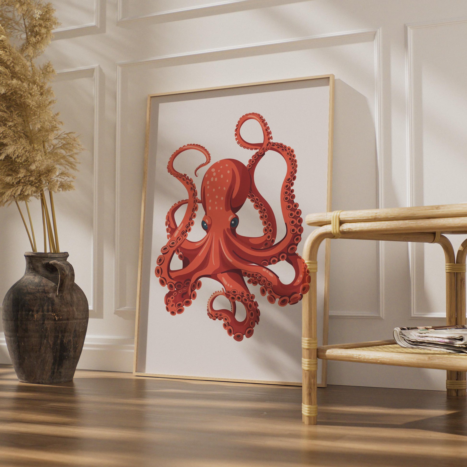 Red Octopus Poster, Ocean Animal Wall Art Print, Sea Creature Nautical Decor wall art print
