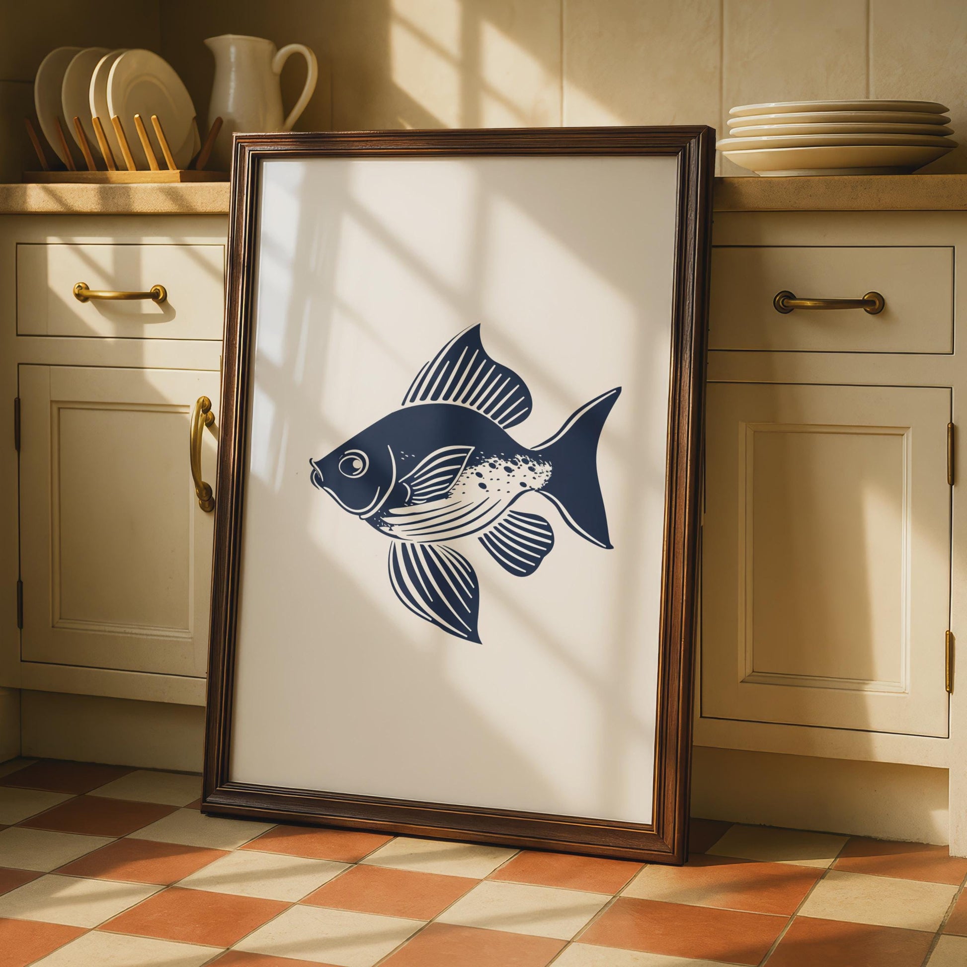 Fish Poster, Navy Blue Minimalist Animal Print, Nautical Wall Art, Ocean Decor wall art print
