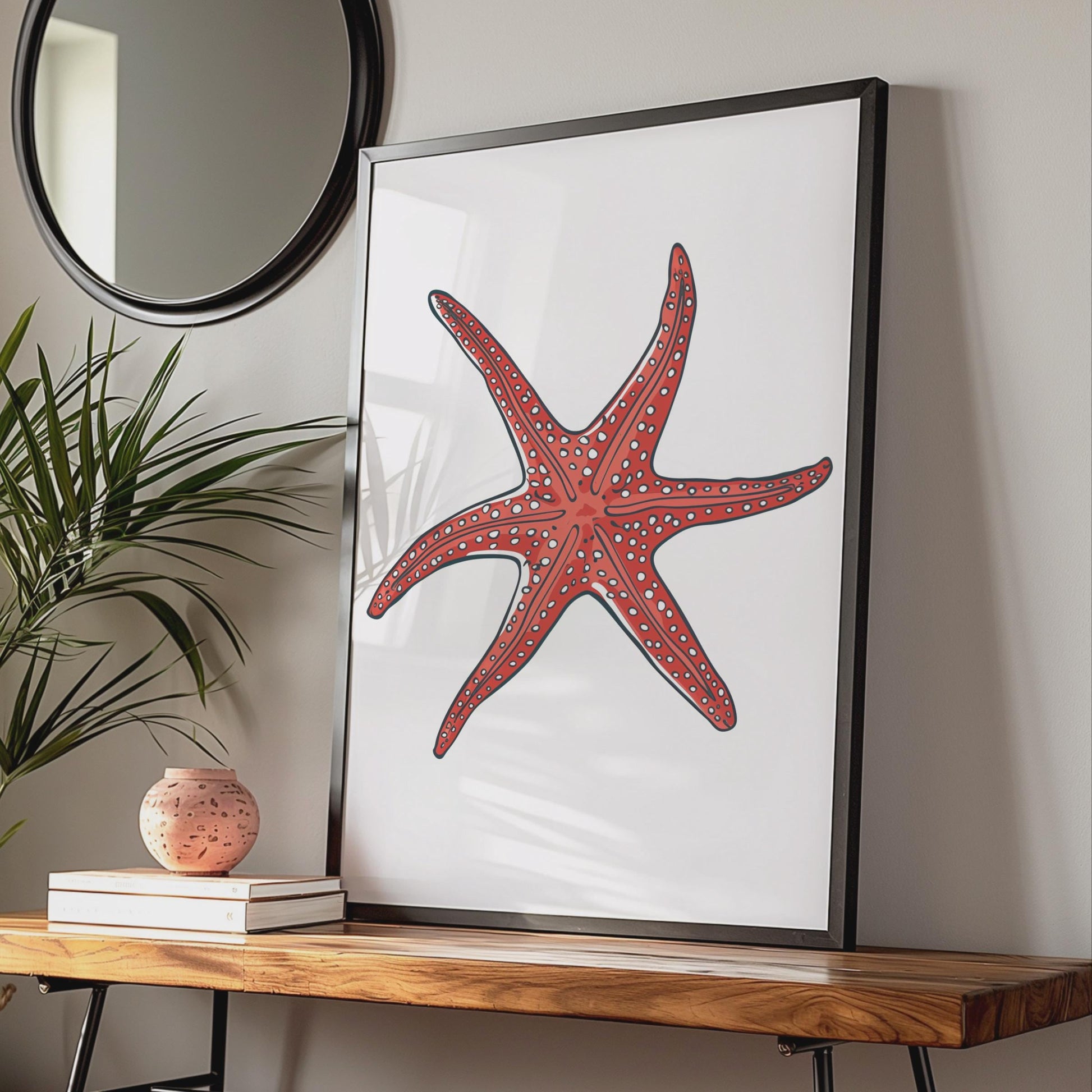 Red Starfish Poster, Ocean Animal Print, Coastal Wall Art, Sea Creature Decor wall art print