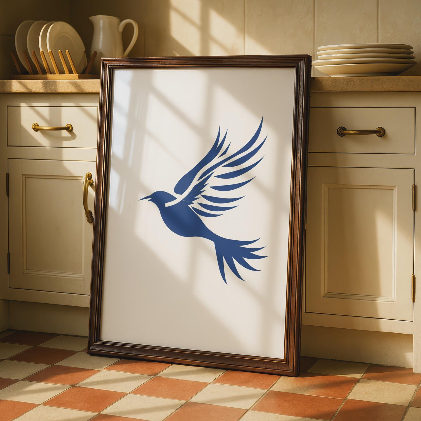 Minimalist Blue Bird in Flight Poster, Graphic Animal Wall Art, Modern Home Decor wall art print