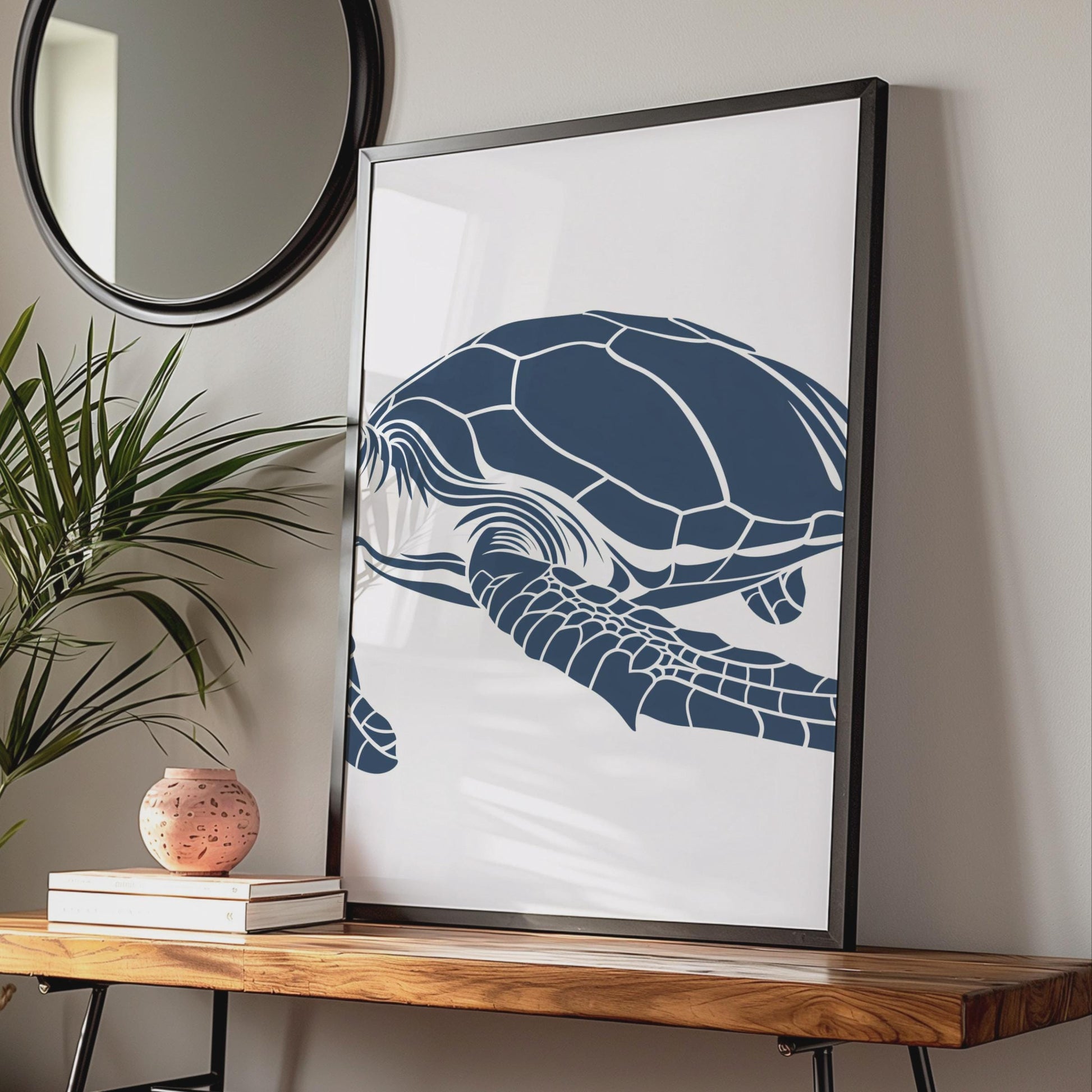 Sea Turtle Poster, Navy Blue Animal Print, Minimalist Ocean Wall Art, Coastal Decor wall art print