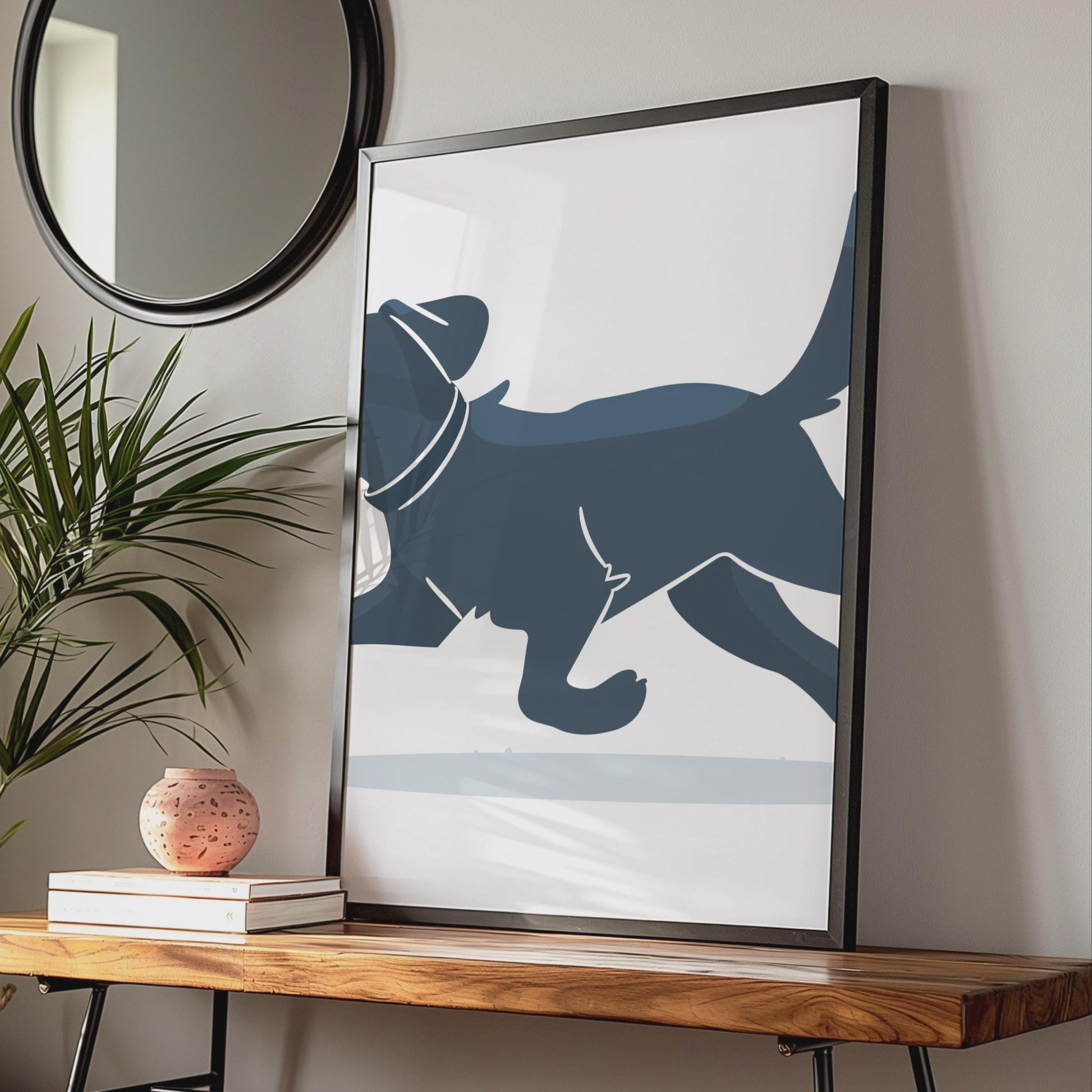 Black Labrador Running Dog Poster, Navy Blue Dog Wall Art, Minimalist Lab Print wall art print