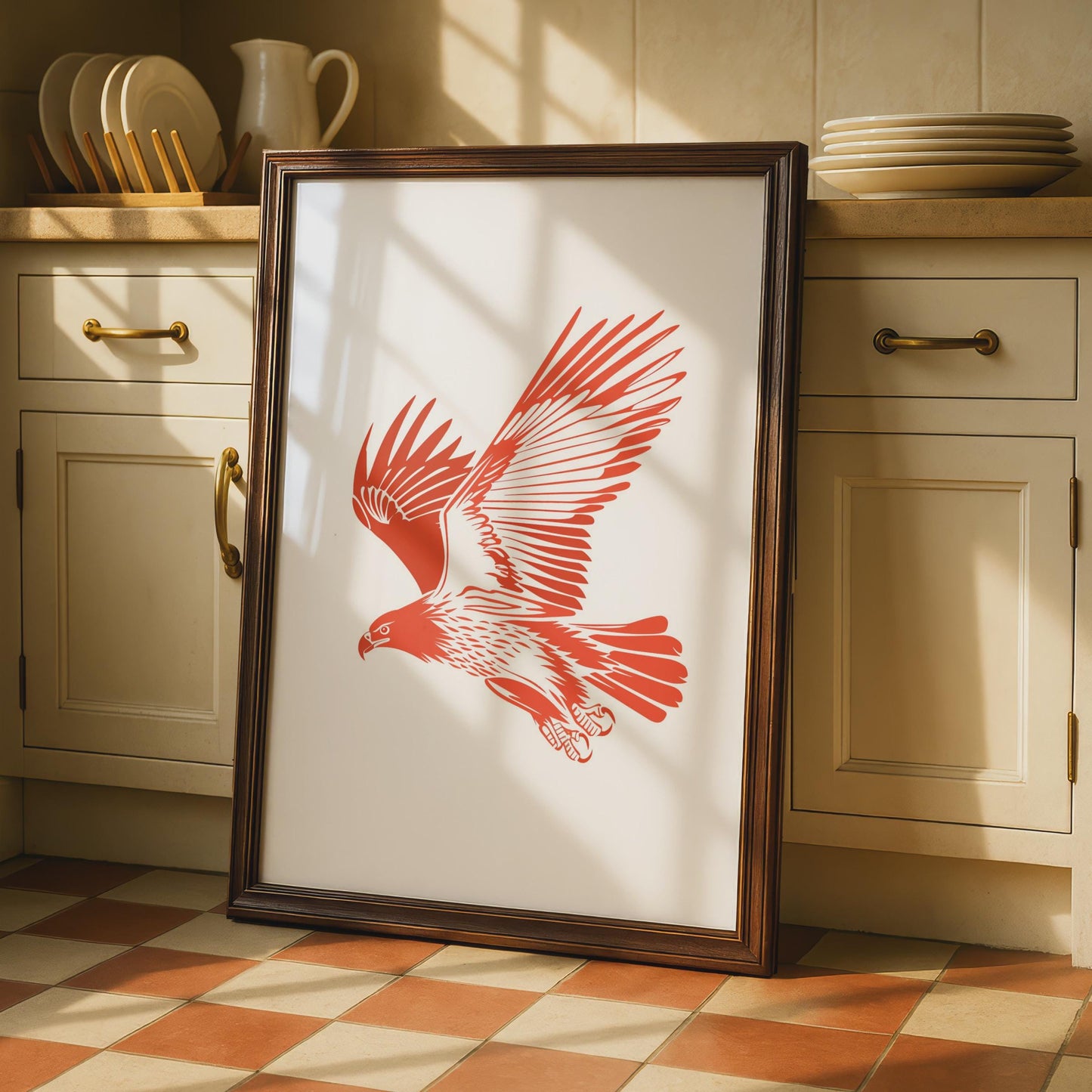 Red Flying Eagle Poster, Bold Cut-Paper Wildlife Art Print wall art print