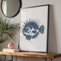 Puffer Fish Poster, Navy Blue Ocean Animal Print, Minimalist Sea Life Wall Art wall art print