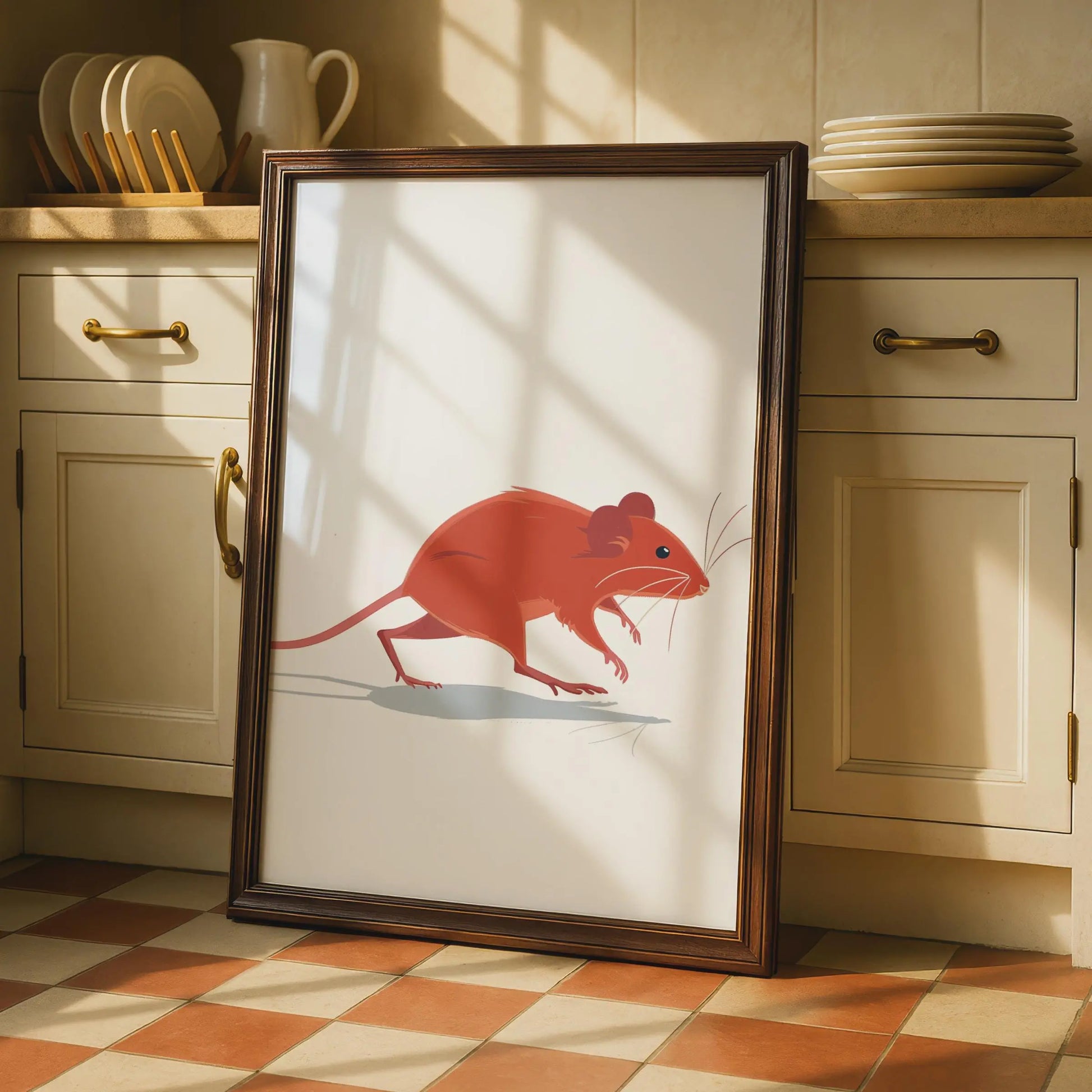 Minimalist Mouse Print, Terracotta Rodent Wildlife Art, Contemporary Wall Decor wall art print