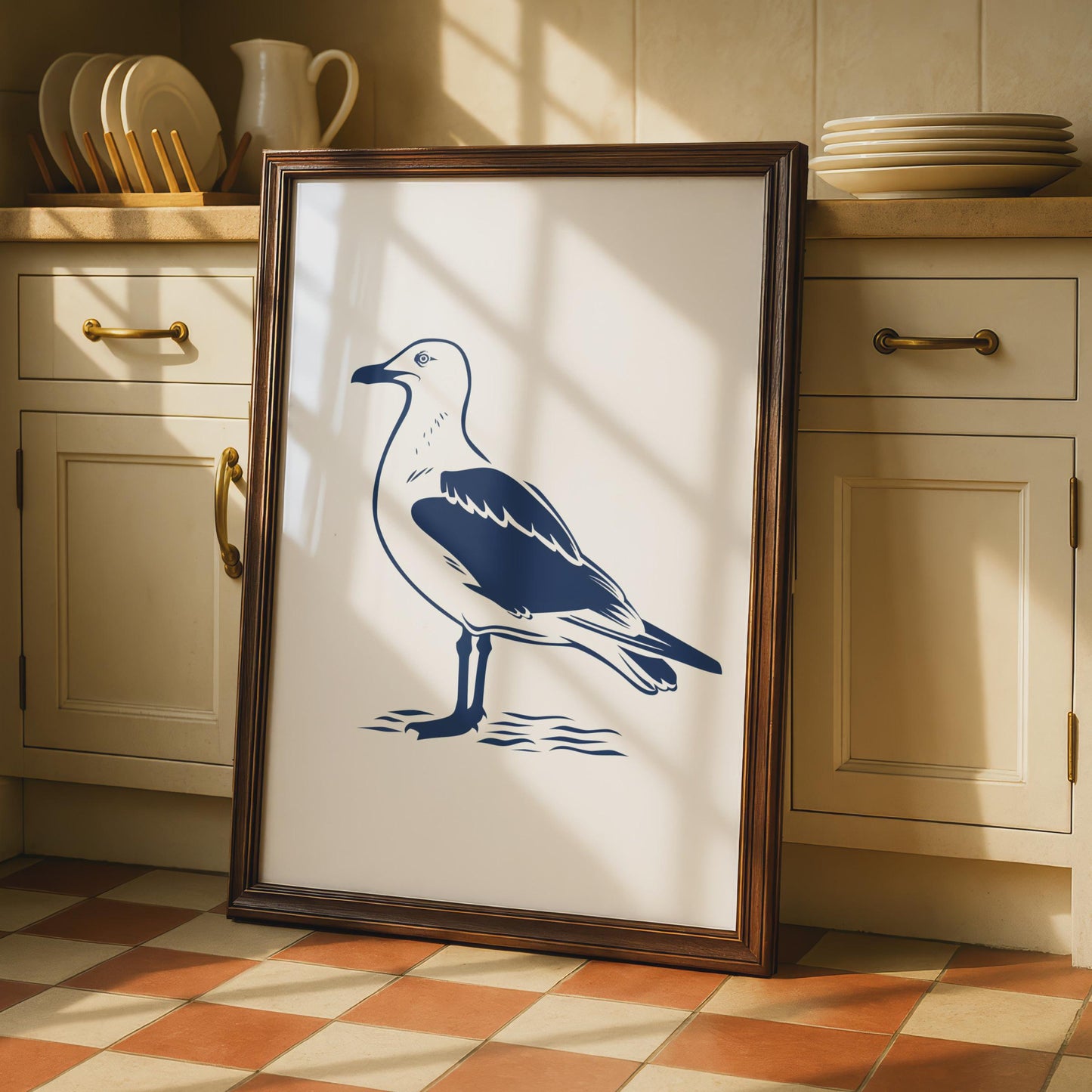 Seagull Poster, Navy Blue Bird Print, Coastal Wall Art, Minimalist Seabird Decor wall art print