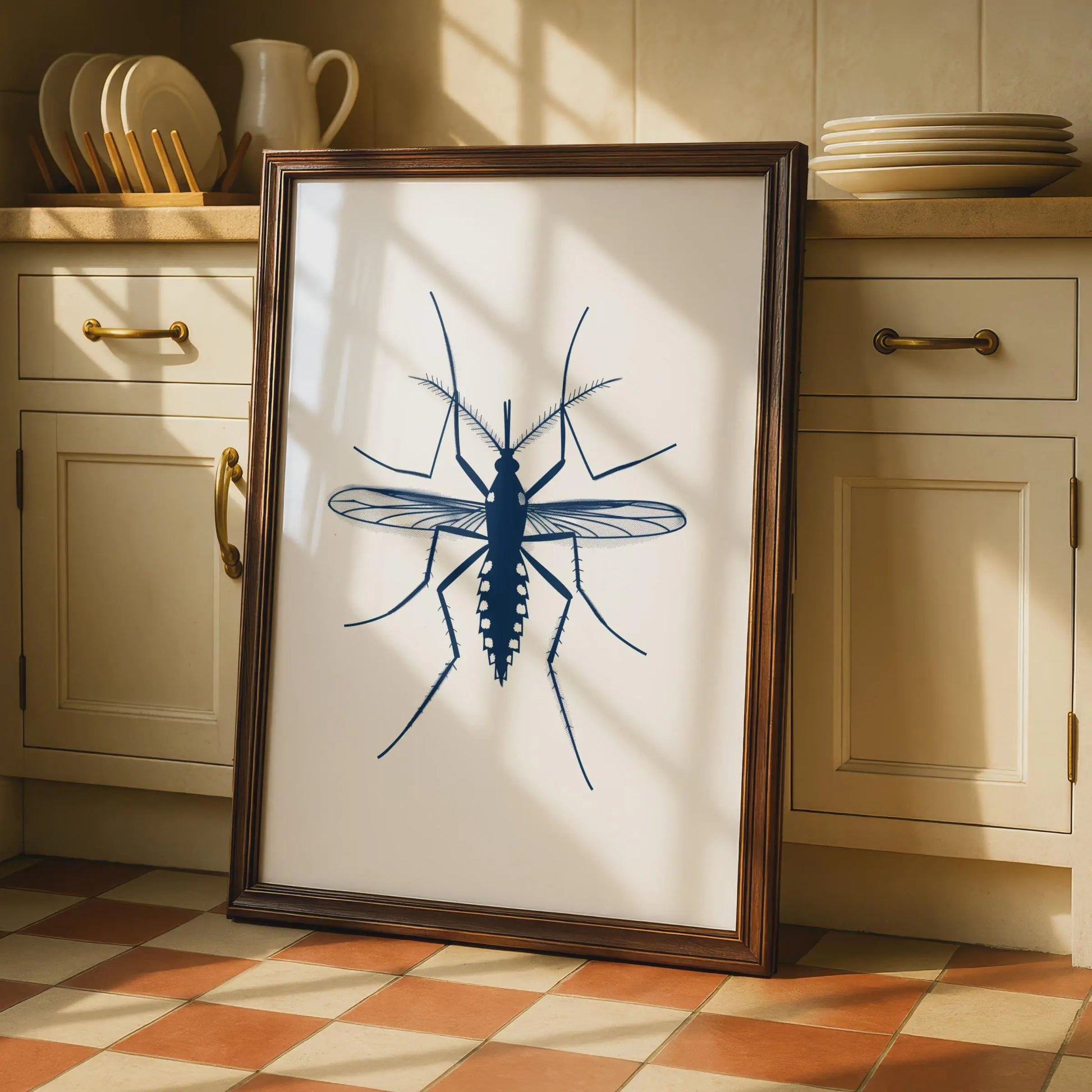 Mosquito Insect Poster, Navy Blue Animal Print, Entomology Wall Art, Minimalist Bug wall art print