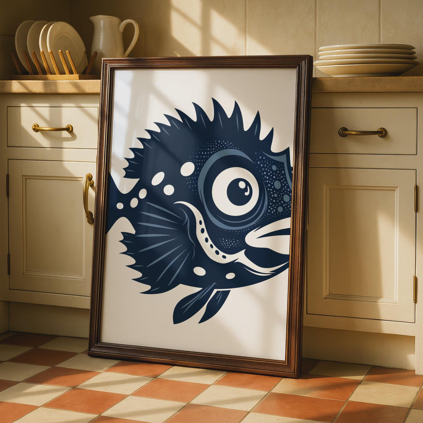 Fish Animal Poster, Navy Blue Fish Print, Ocean Wall Art, Sea Creature Decor wall art print