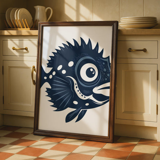 Fish Animal Poster, Navy Blue Fish Print, Ocean Wall Art, Sea Creature Decor wall art print