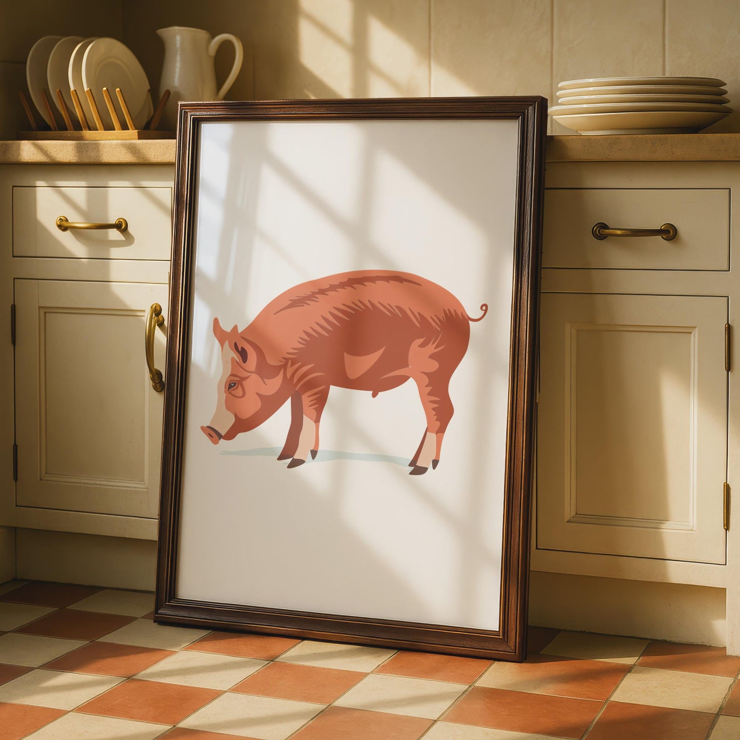 Russet Brown Pig Print, Minimalist Farm Animal Wall Art, Modern Farmhouse Decor wall art print